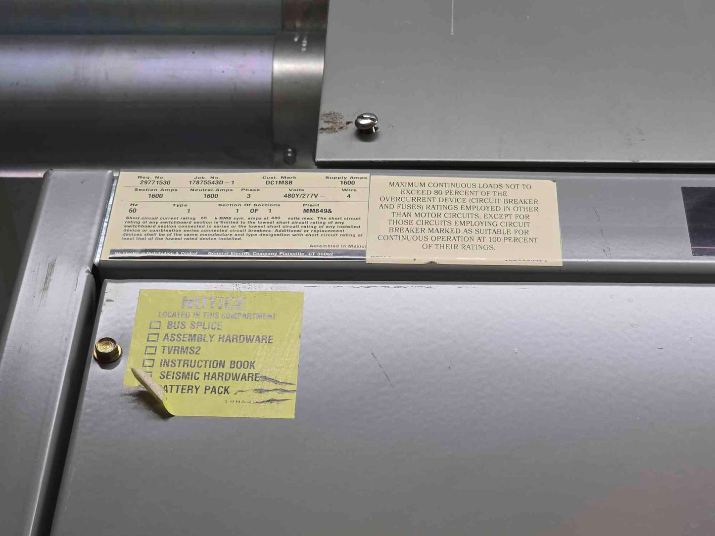 1600A Spectra Series Panelboards 480y/277v 3PH 4Wire 6 Breakers (SKU: 111543)