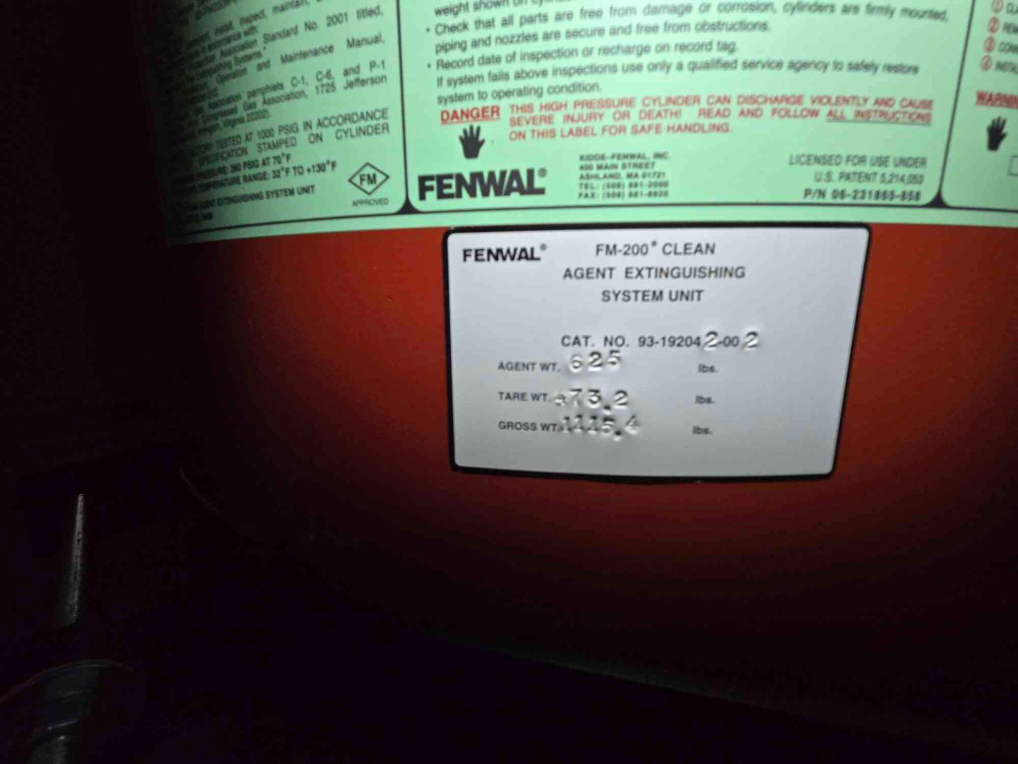Fenwal FM-200 Clean Agent Extinguishing System Unit 625 Lbs (SKU: 111026)