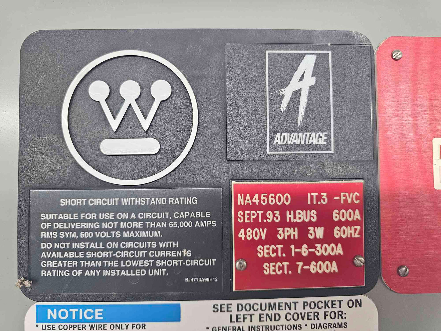 Westinghouse Advantage Motor Control Center MCC 480V 3PH 600A 65kA 7-Sec Cutler Eaton