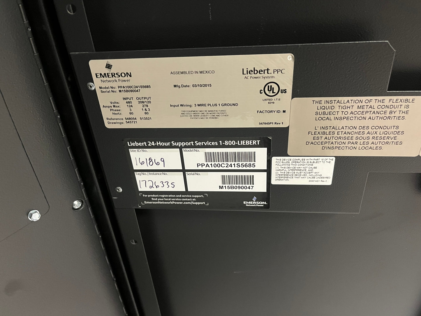 Liebert PPA100C 100kVA Precision Power Center Emerson PDU 480V-208/120V '15