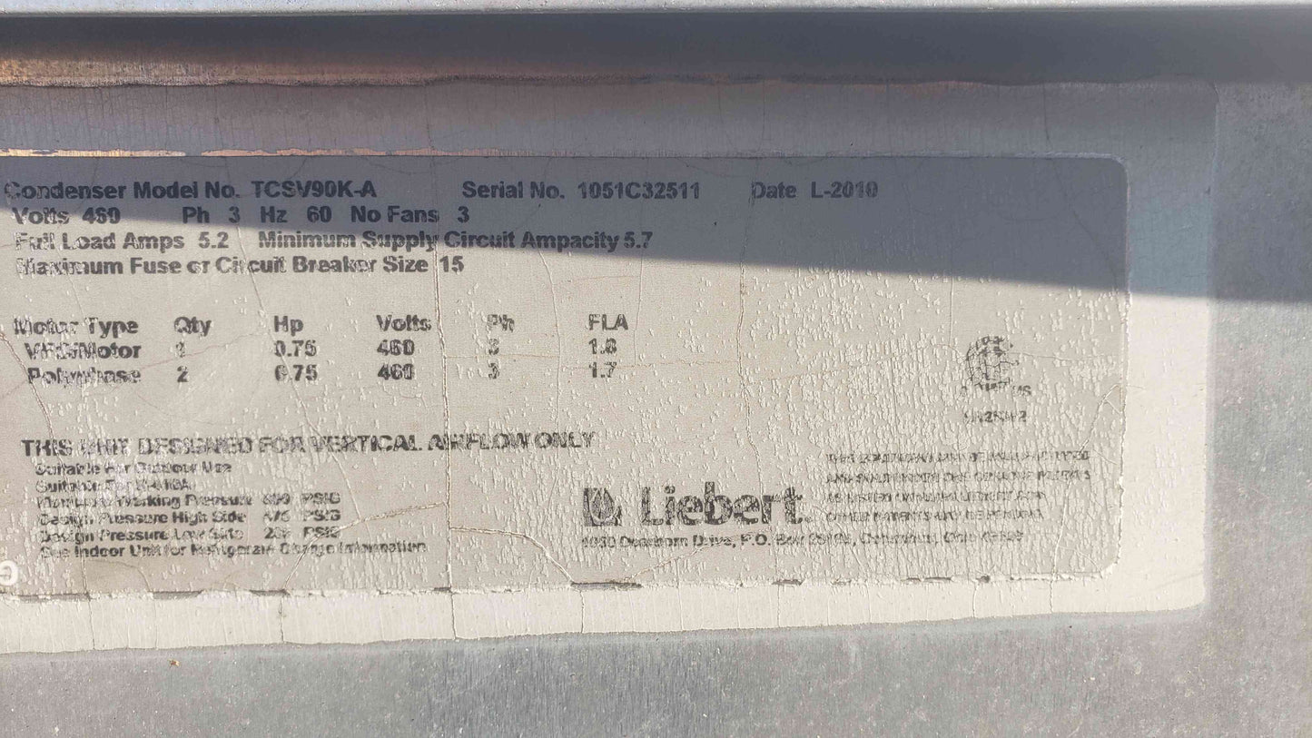 Liebert 3 Fan 460V 3PH Condenser TCSV90K-A (SKU: 109553)