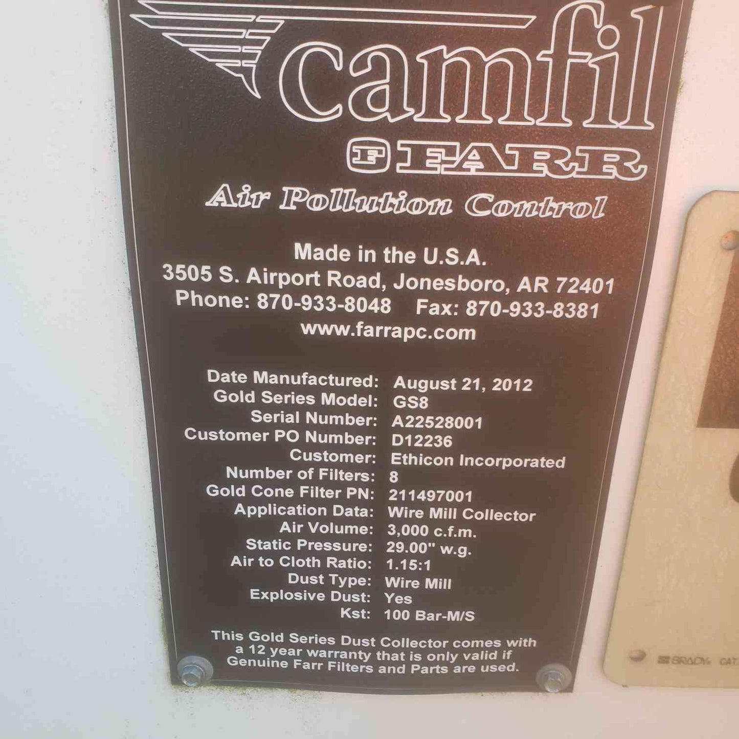 Camfill Gold Series GS8 Dust Collector (SKU: 110774)