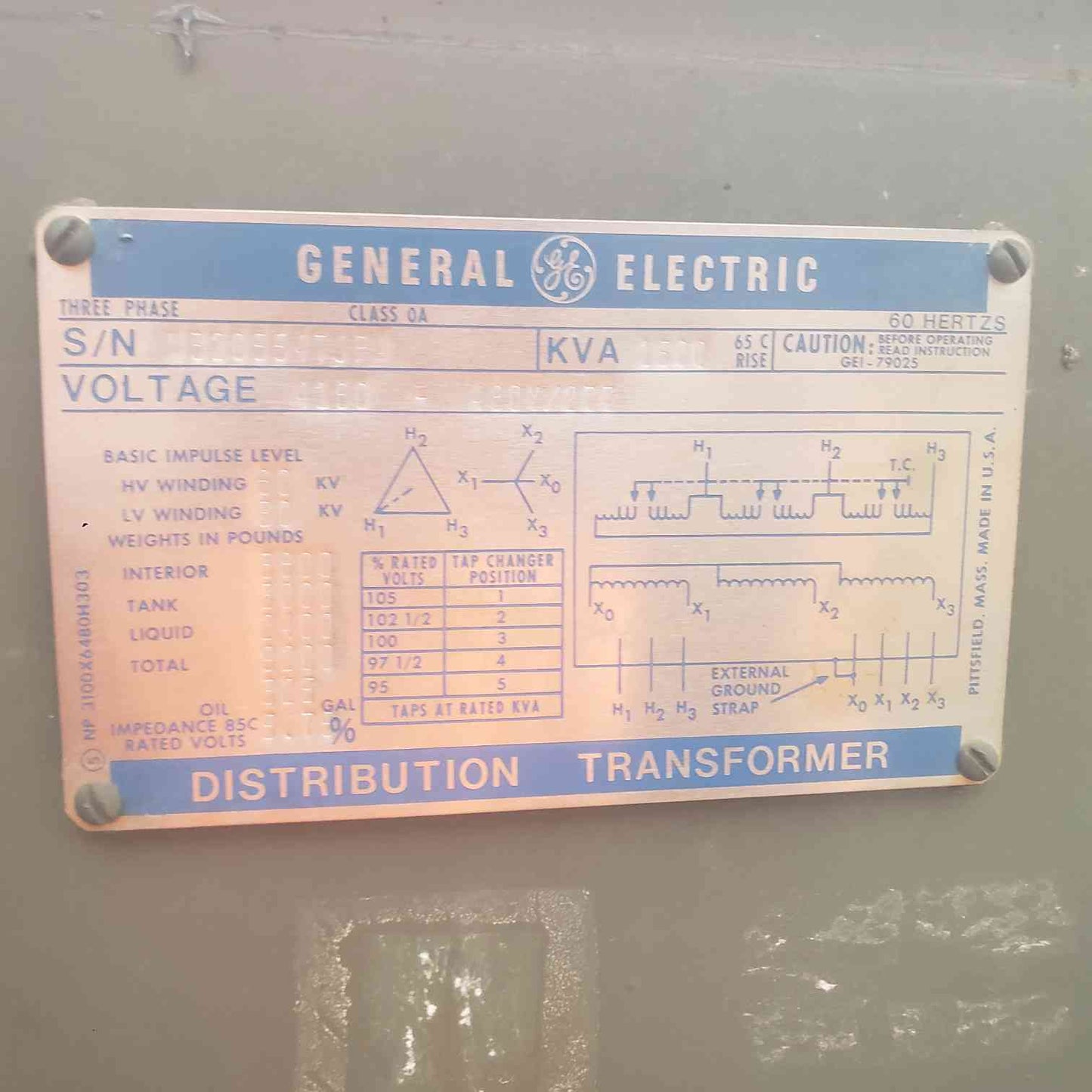 GE 1500KVA 4160V x 480/277v Class 0A Distribution Padmount Transformer (SKU: 111594)