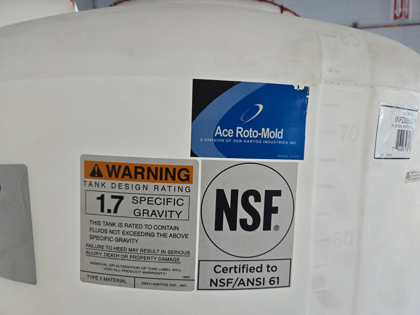 Ace Roto-Mold INFD85-30 Portable 85 Gallons Holding Tanks NSF/ANSI 61 Certified