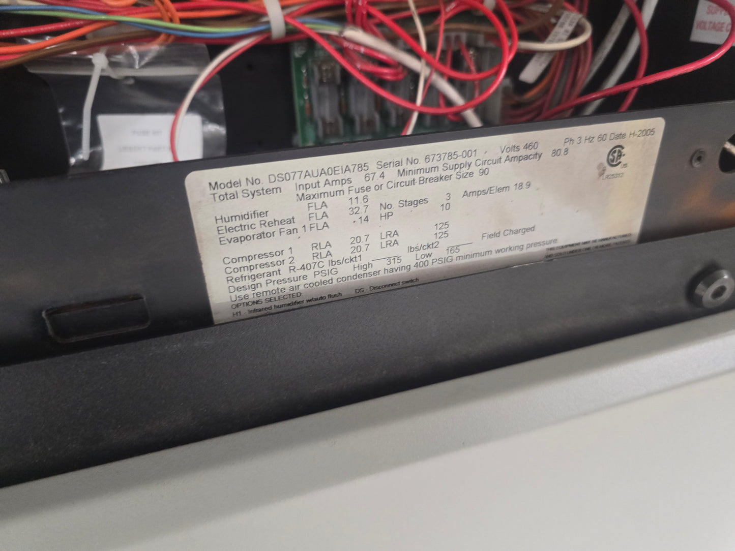 Liebert DS077AUA0EIA785 22 Ton CRAC Unit 460V 3PH Data Center AC