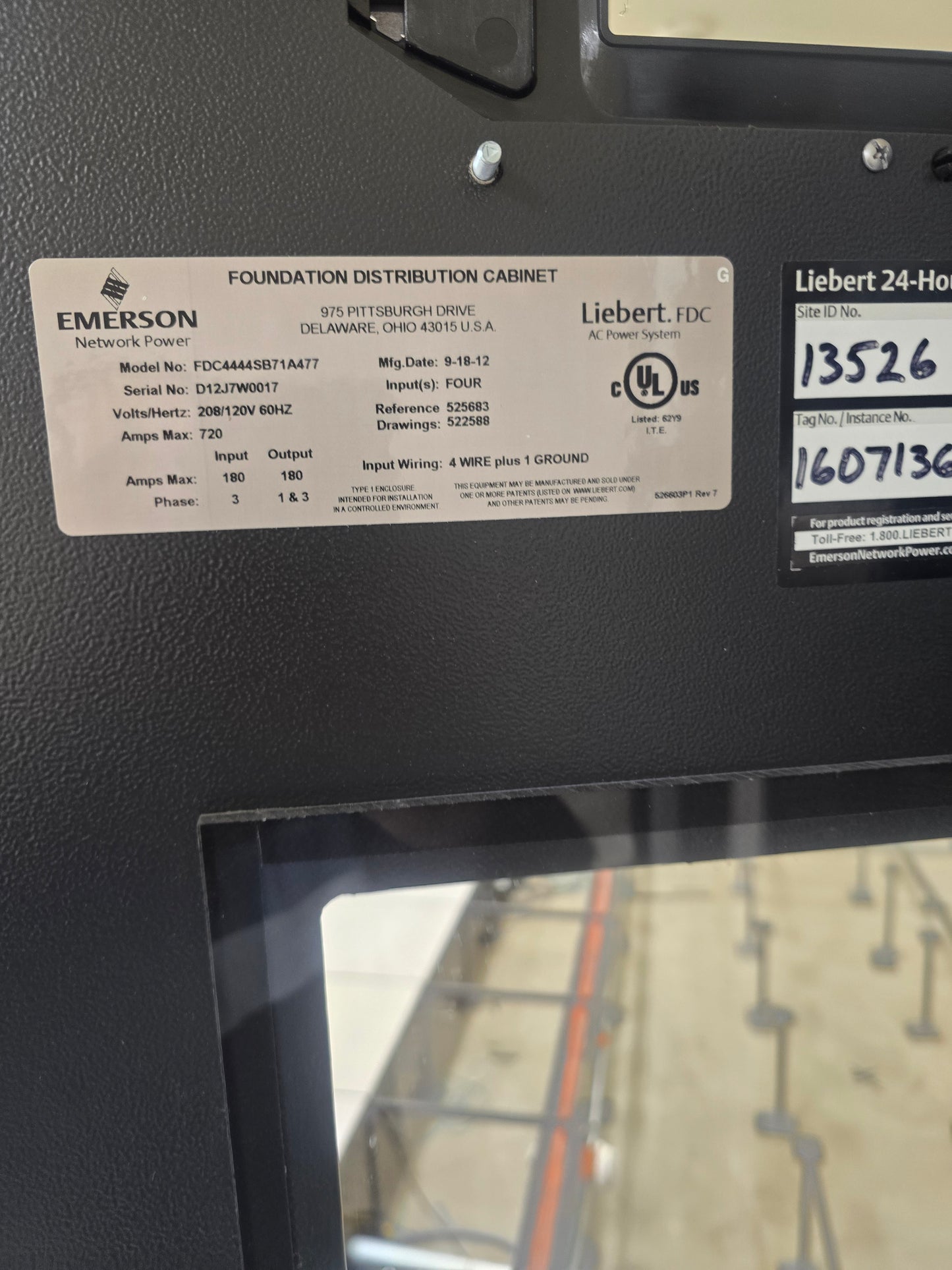 Liebert FDC FDC4444SB71A477 720A Data Center Power Distribution Cabinet 208V
