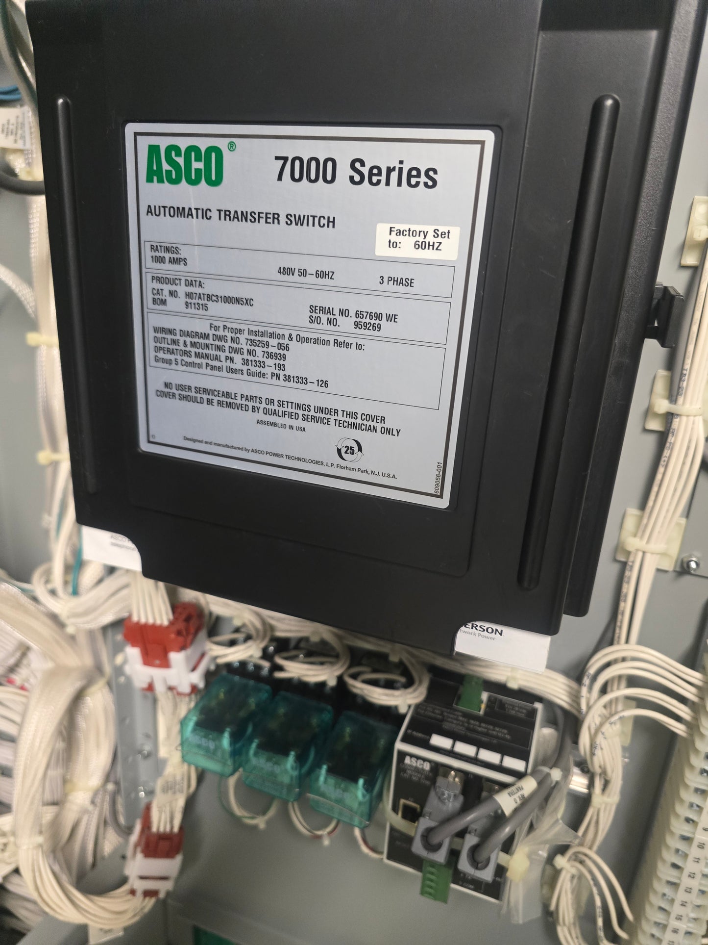 ASCO 7000 Series 1000 Amp 480V Bypass Isolation Automatic Transfer Switch ATS
