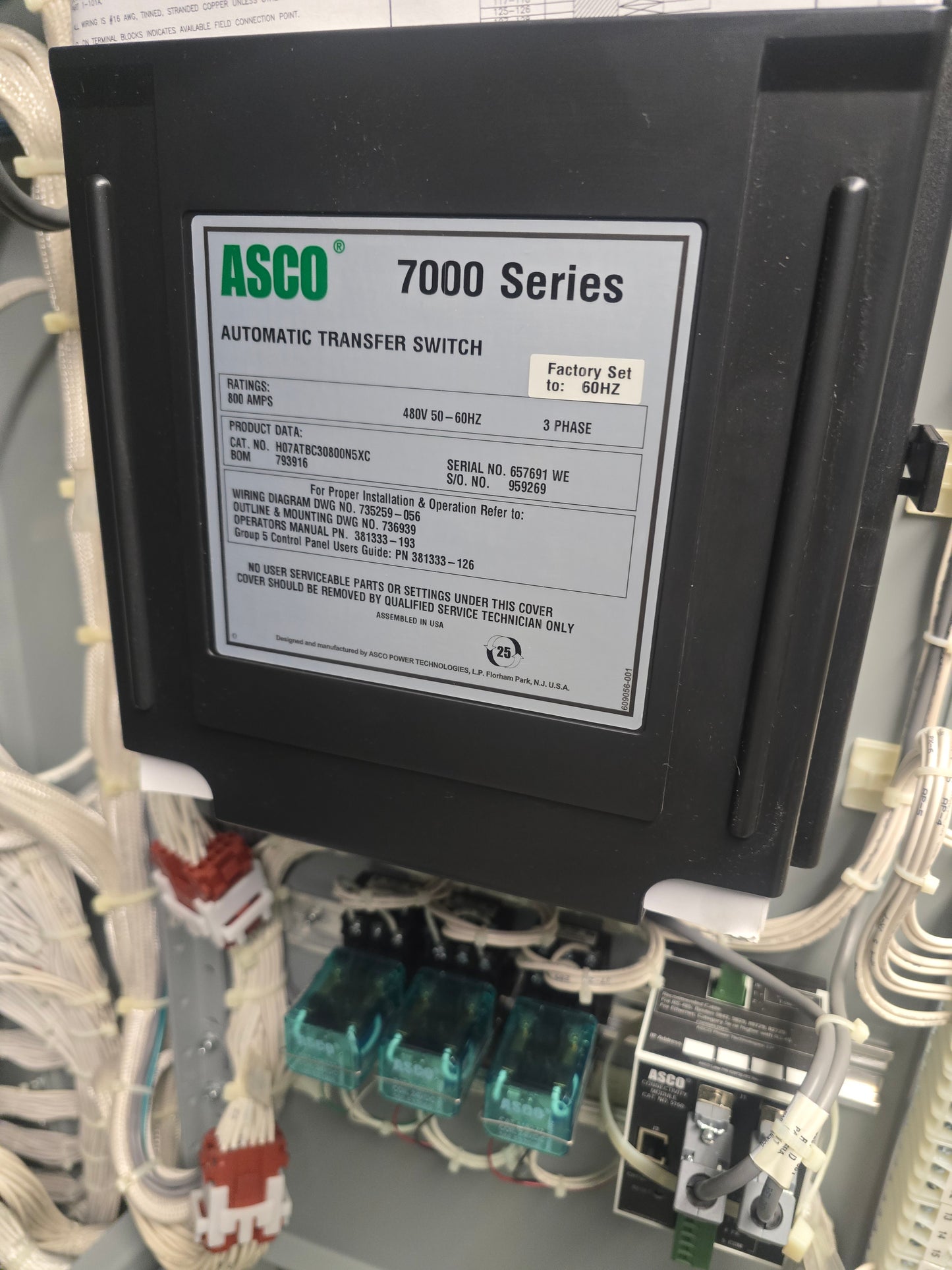 ASCO 7000 Series 800 Amp 480V Bypass Isolation Automatic Transfer Switch ATS