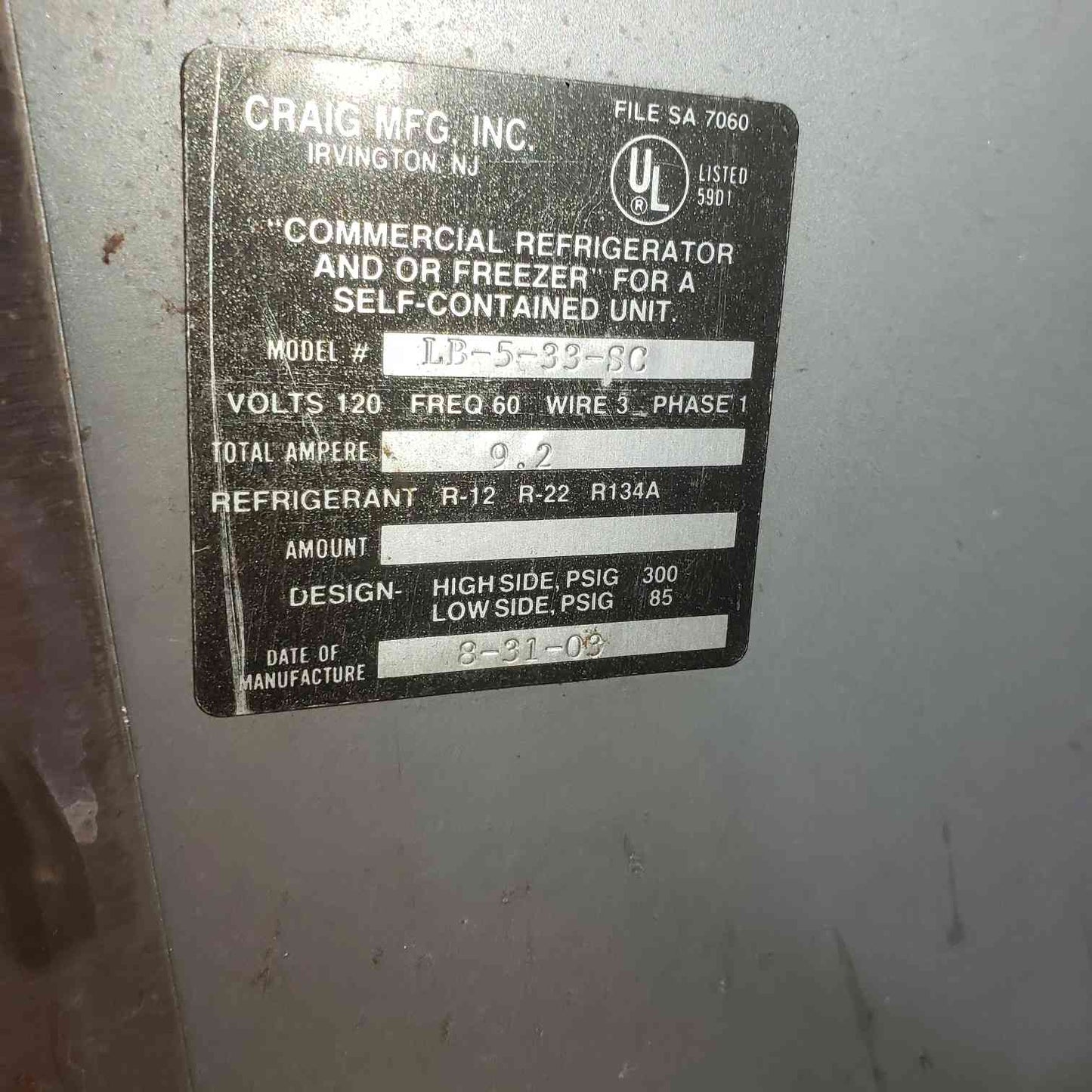 Craig MFG. 120V 3W 1PH Commercial Refrigerator/Freezer LB-5-33-SC & Prep Area (SKU: 112267)