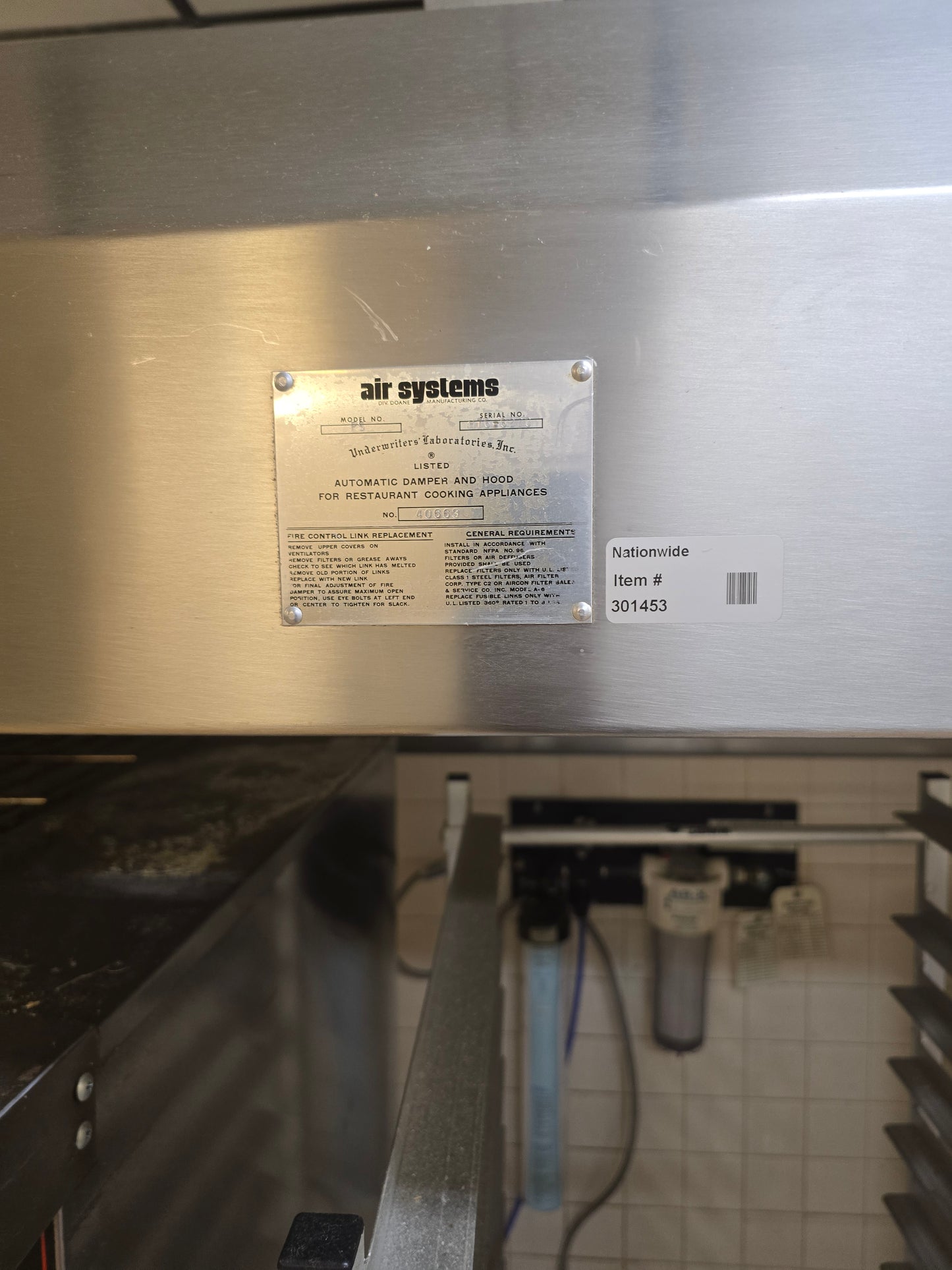 Air Systems 6ft Commercial Stainless Steel Exhaust Hood - Type I Grease Hood