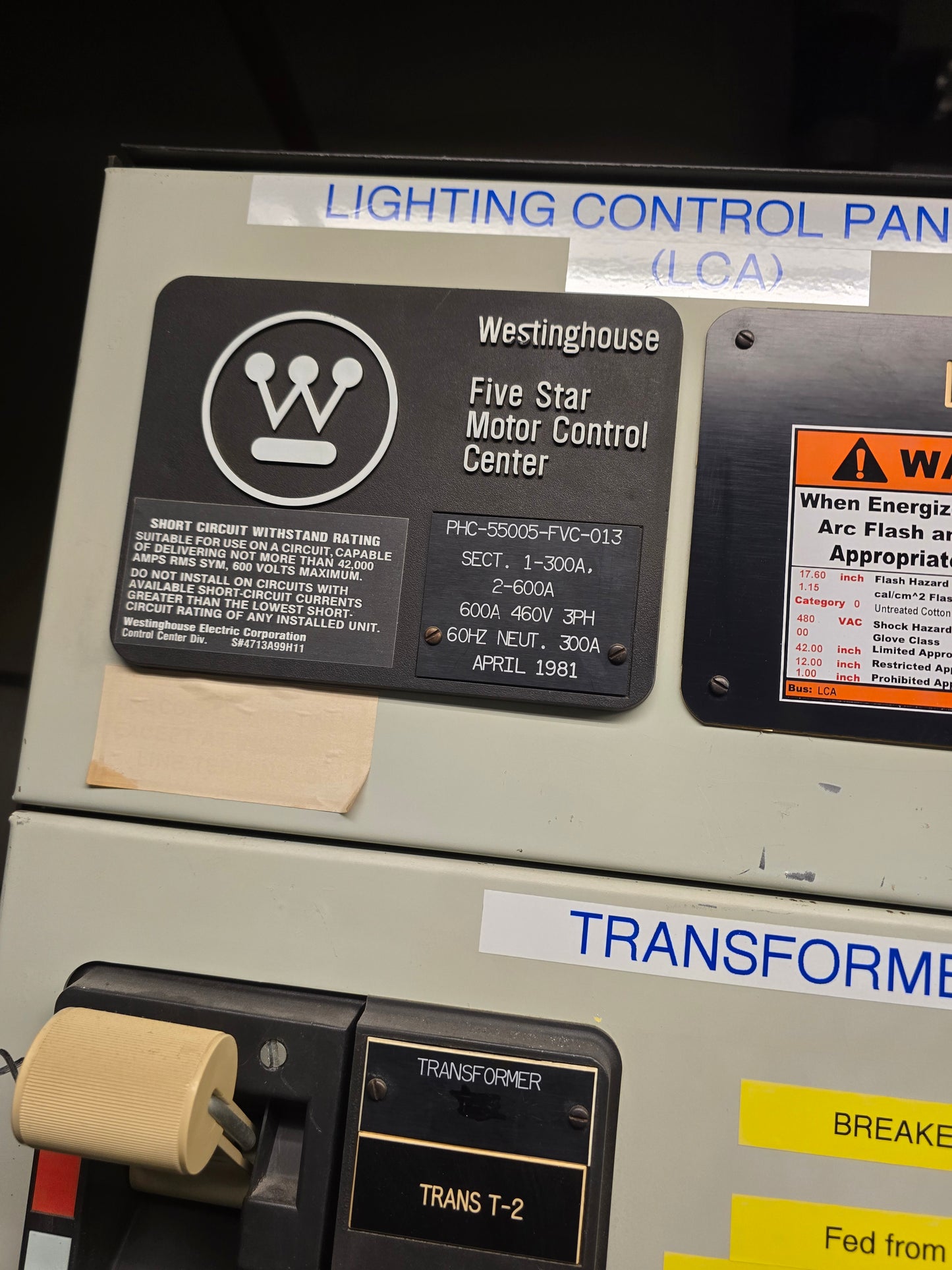 Westinghouse Five Star Motor Control Center MCC 600A 480V 3PH 3-Pole 15 Switches