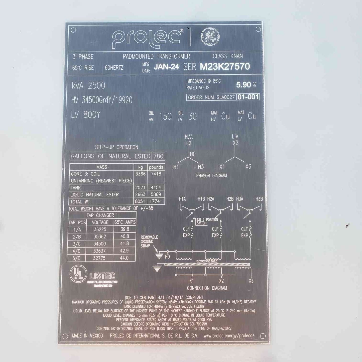 Prolec GE 2500 kVA 34.5kV to 800V Solar Step-Up Padmounted Transformer Ester