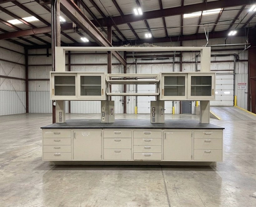 12'x66" Hamilton Metal Casework Island Work Center Reagent Shelf Epoxy Tops & Utilities Customize