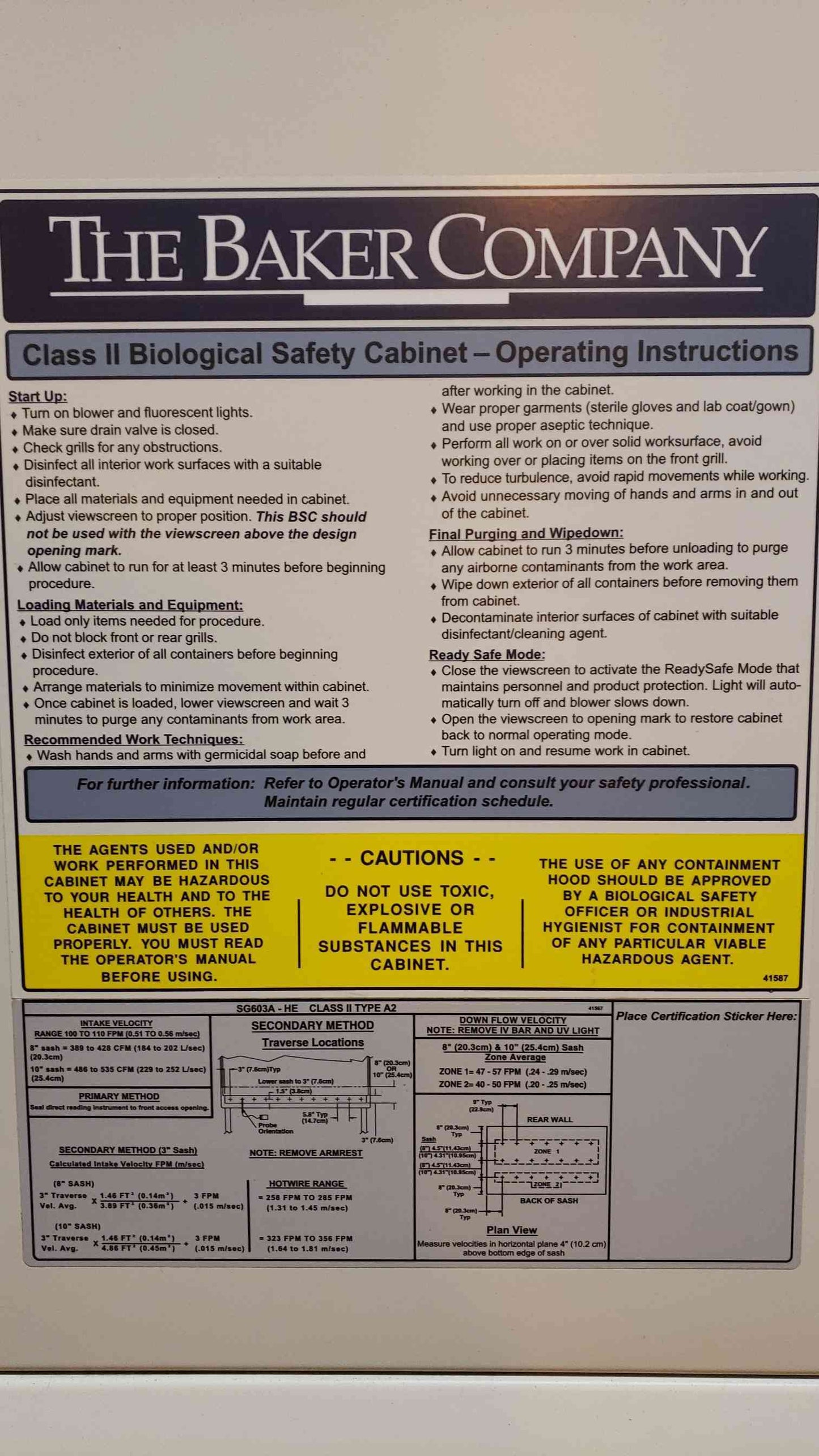 Baker Company SterilGard Class II Biological Safety Cabinet SG603A BSC Fume Hood (103172)