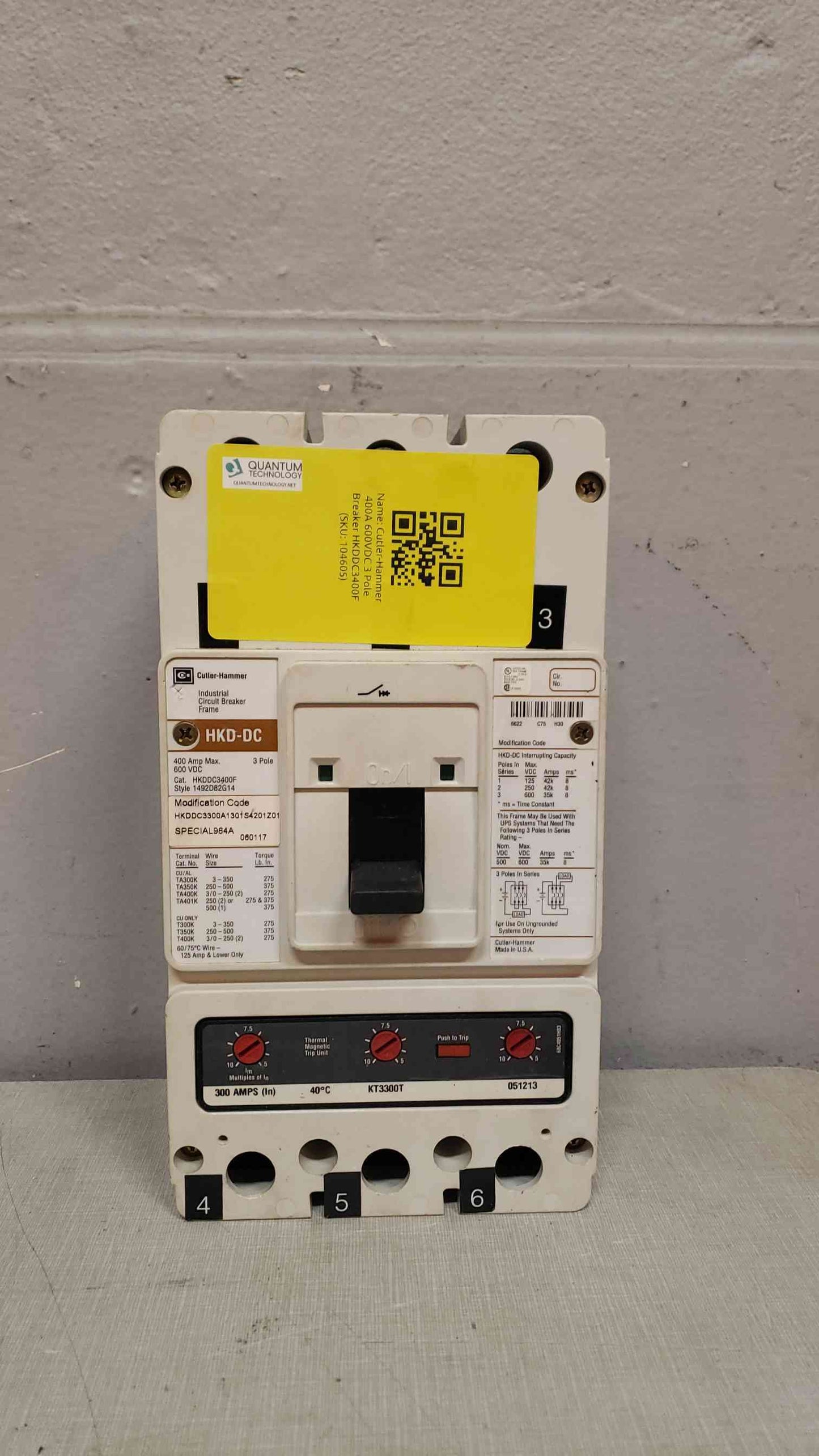 Cutler-Hammer 400A 600VDC 3 Pole Breaker HKDDC3400F(104605)