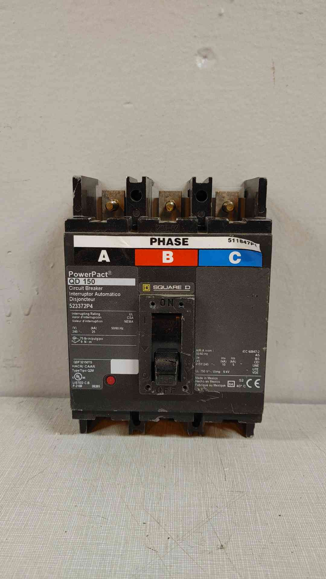 Square D PowerPact 150A 3 Pole Circuit Breaker 25KA 240V QD 150(104644)