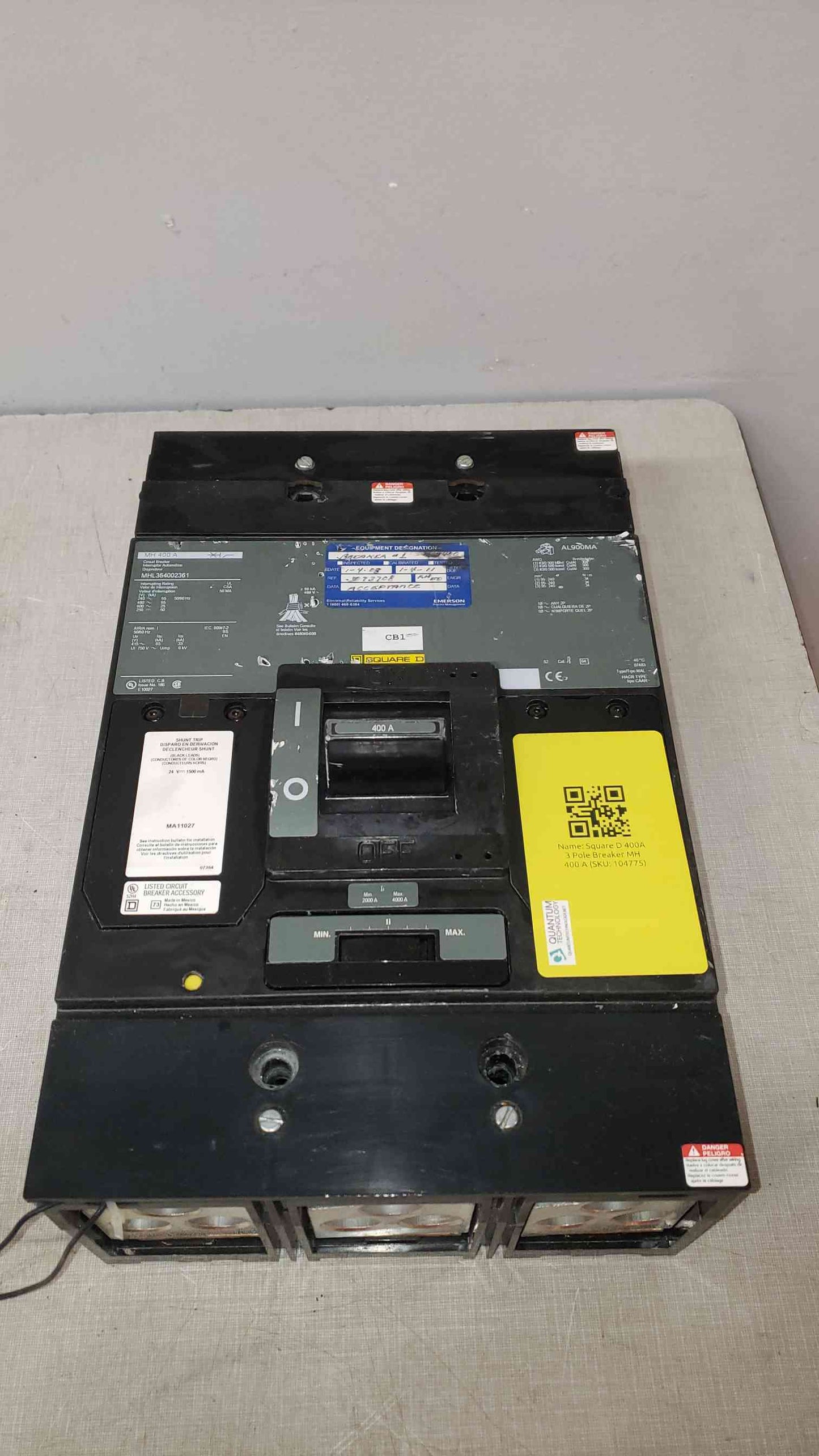 Square D 400A 3 Pole Breaker MH 400 A (SKU: 104775)(104775)