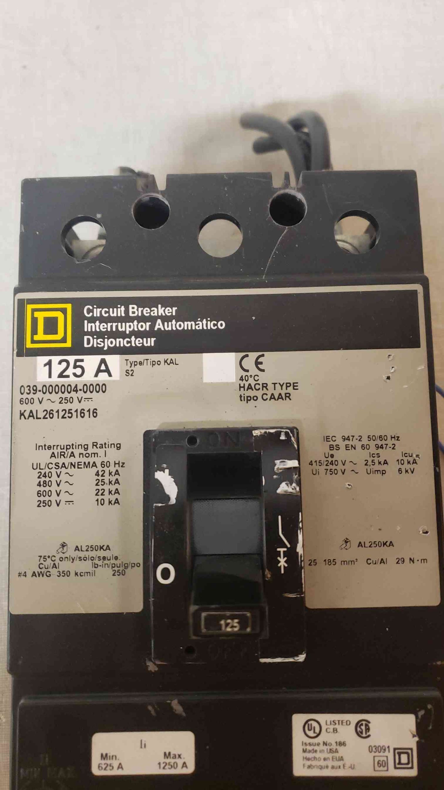 Square D 125A 3 Pole Circuit Breaker KAL261251616 (SKU: 107253)