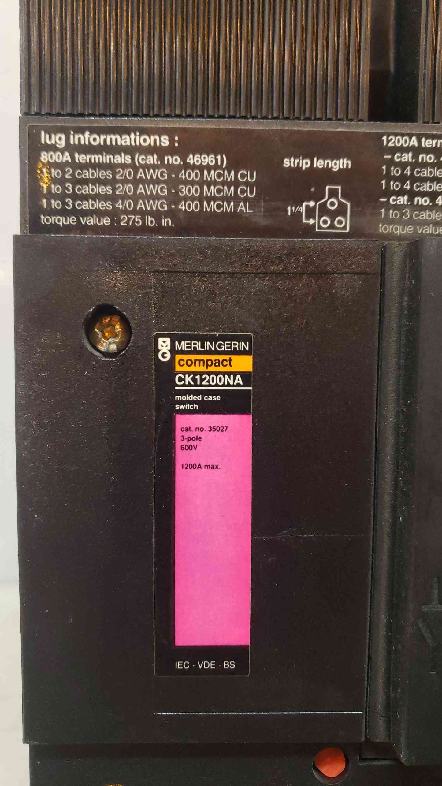Merlin Gerin 1200A 3 Pole Breaker CK1200NA (SKU: 107856)