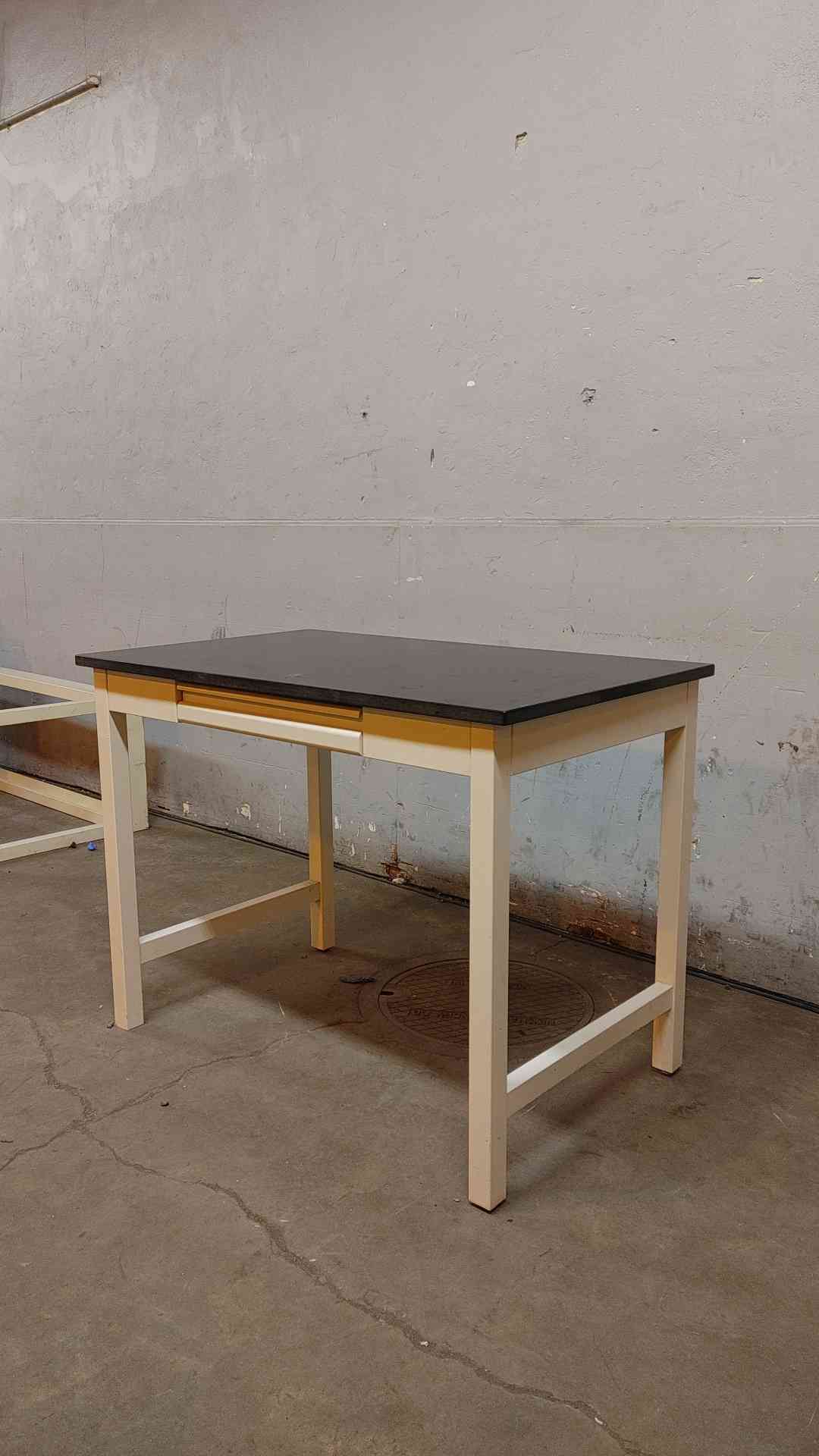 4' Black Epoxy Desk With Drawer Lab Desk