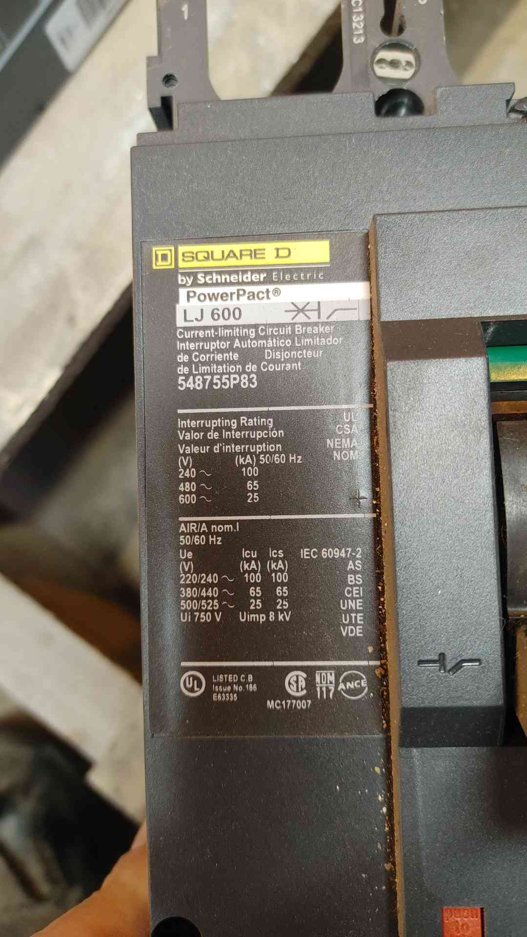 Square D PowerPact 3 Pole Circuit Breaker 600A LJ600