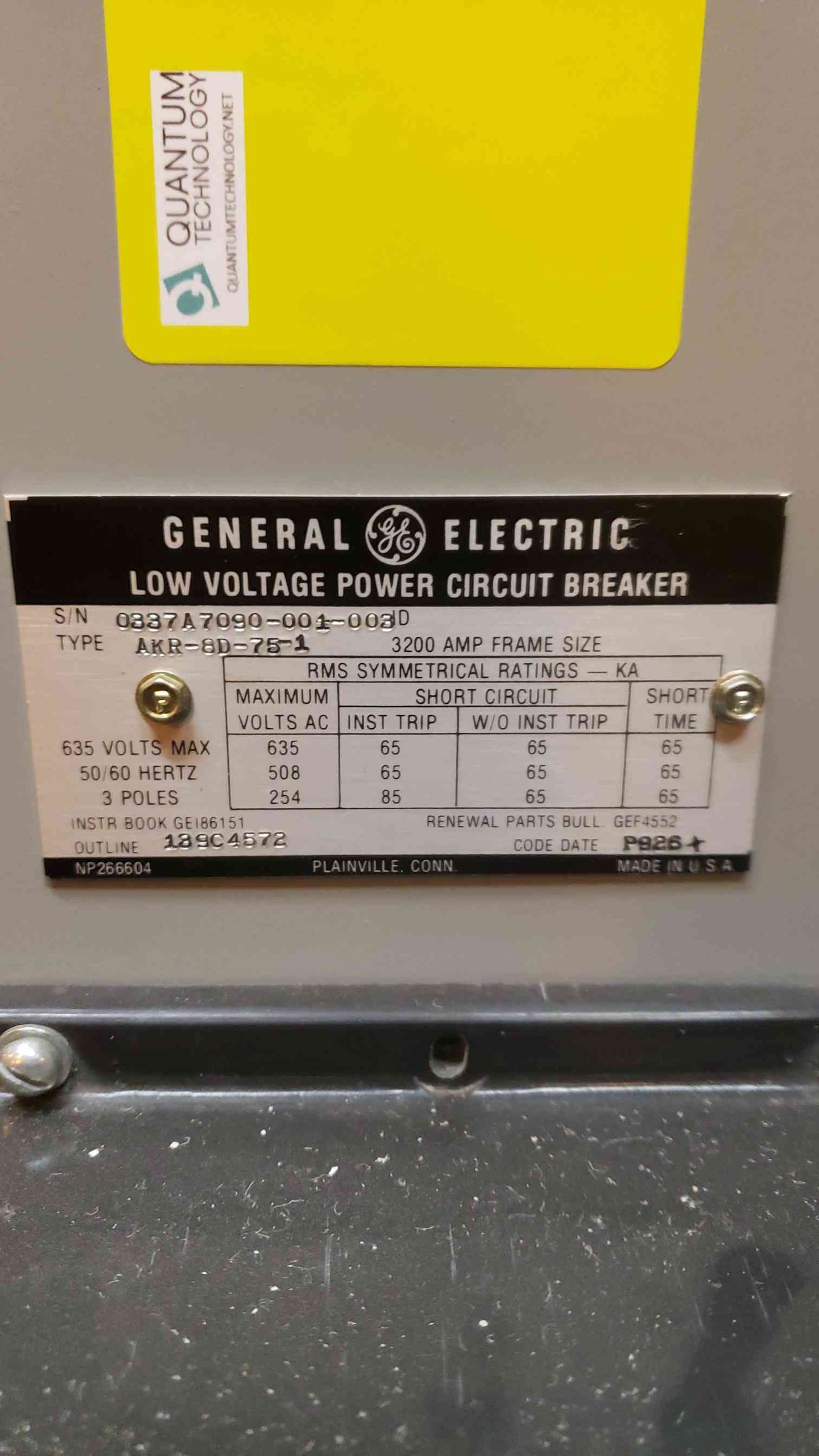 GE 3200A VersaTrip Low Voltage Breaker AKR-8D-75-1 (SKU: 108236)