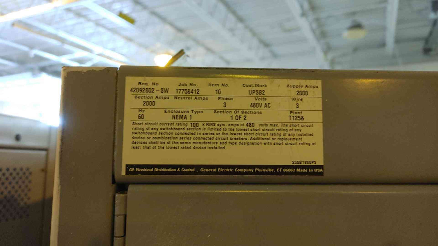 2000A GE Spectra Series Switchboard 2 Section w/ Meter 20 Breaker Distribution 480v Plexiglass doors