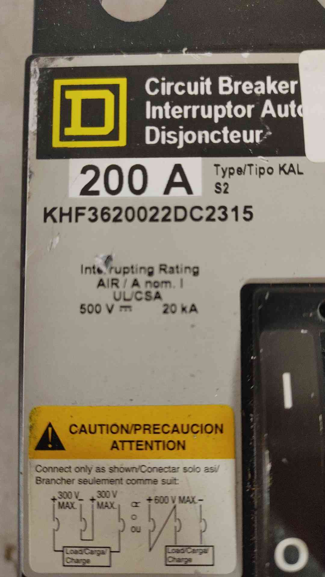 Square D 200A 3 Pole Breaker KHF3620022DC2315 (SKU: 108464)