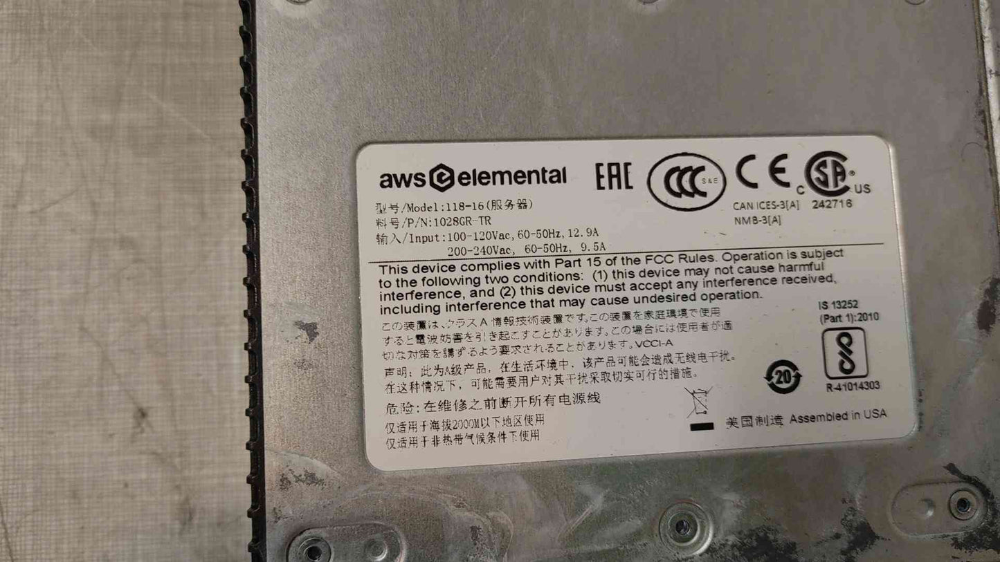 AWS Elemental Supermicro SYS-1028GR-TR Server No HDDs