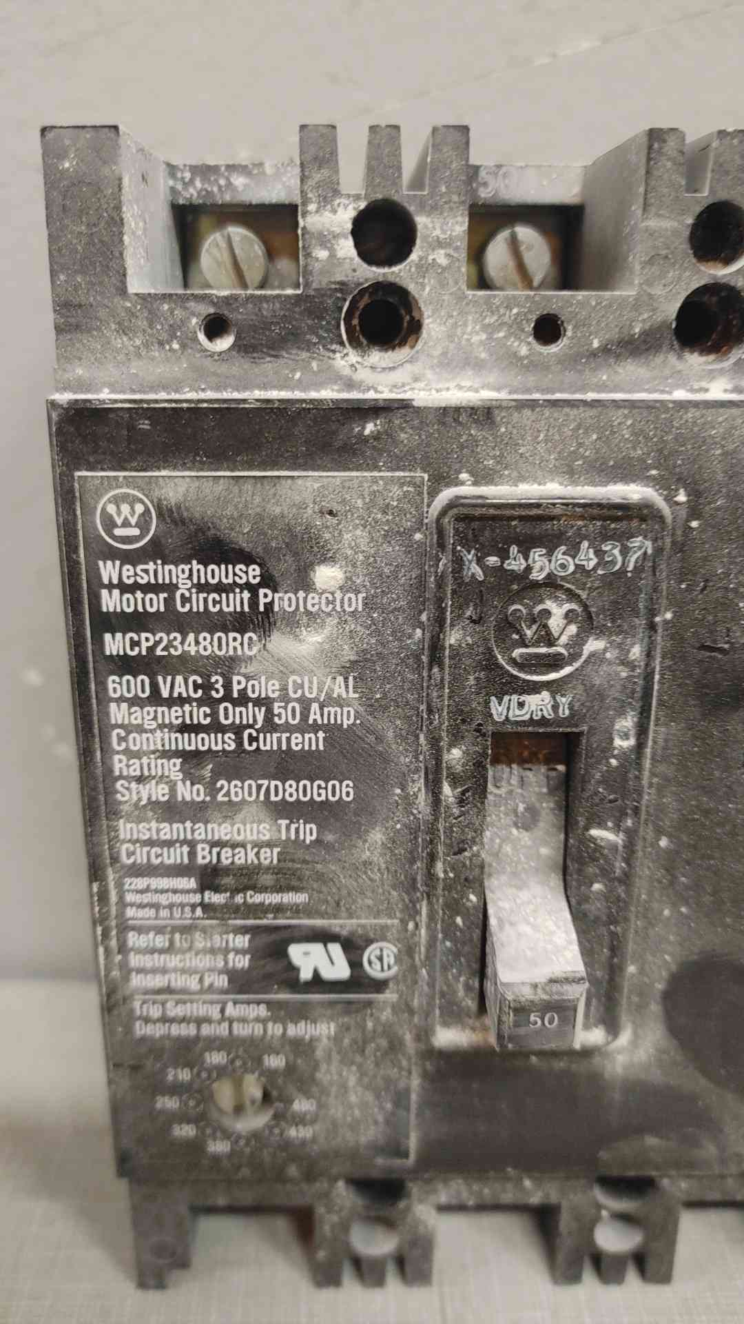 Westinghouse MCP23480RC 50 Amp 3-Pole 600V Motor Circuit Protector – Instantaneous Trip