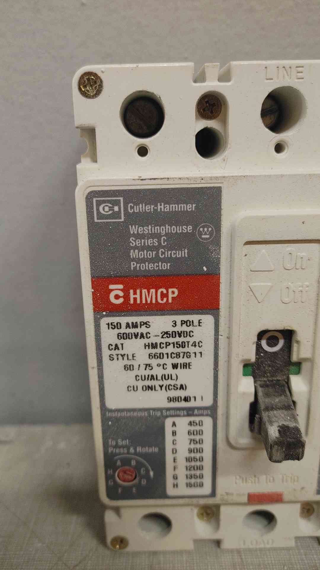 Cutler-Hammer 3 Pole Circuit Breaker 150A 600VAC-250VDC HMCP150T4C (109399)