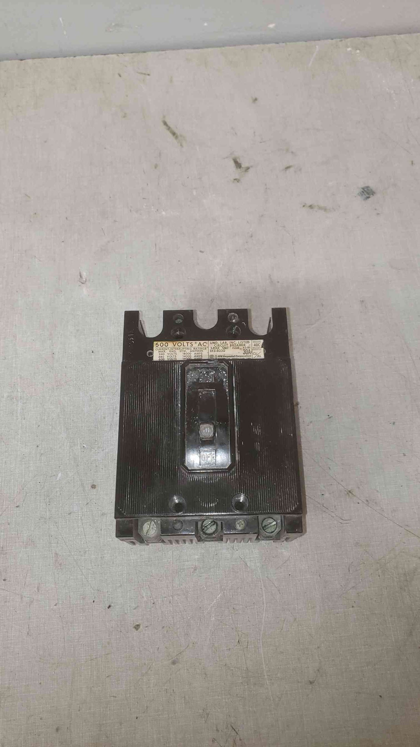 I-T-E 30A 600VAC 3 Pole Breaker EF3-B030 (SKU: 109602)