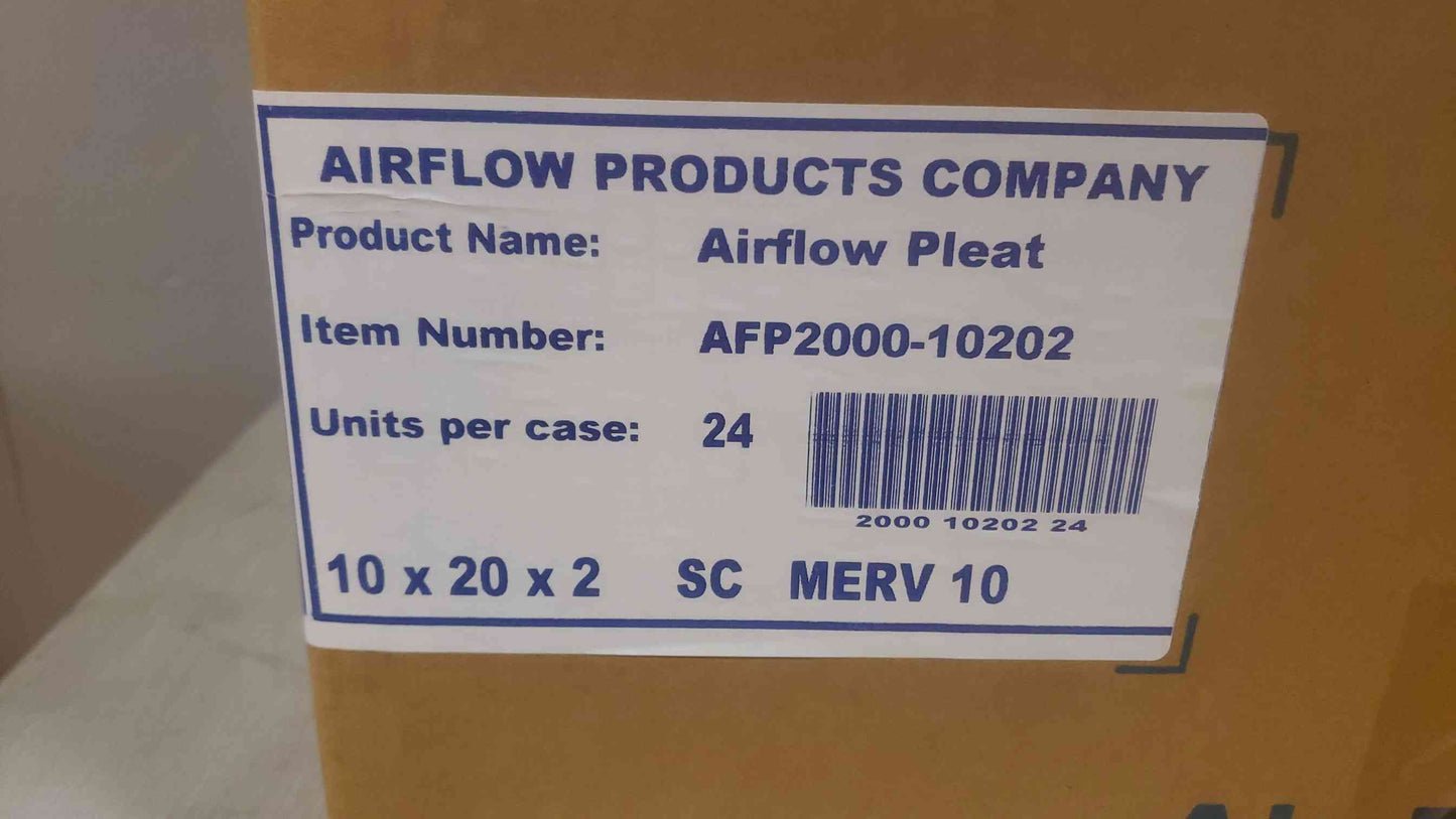 New Box of 24 Airflow Products 10x20x2 Merv 10 Airflow Pleat Filter AFP2000-10202 (SKU: 109844)