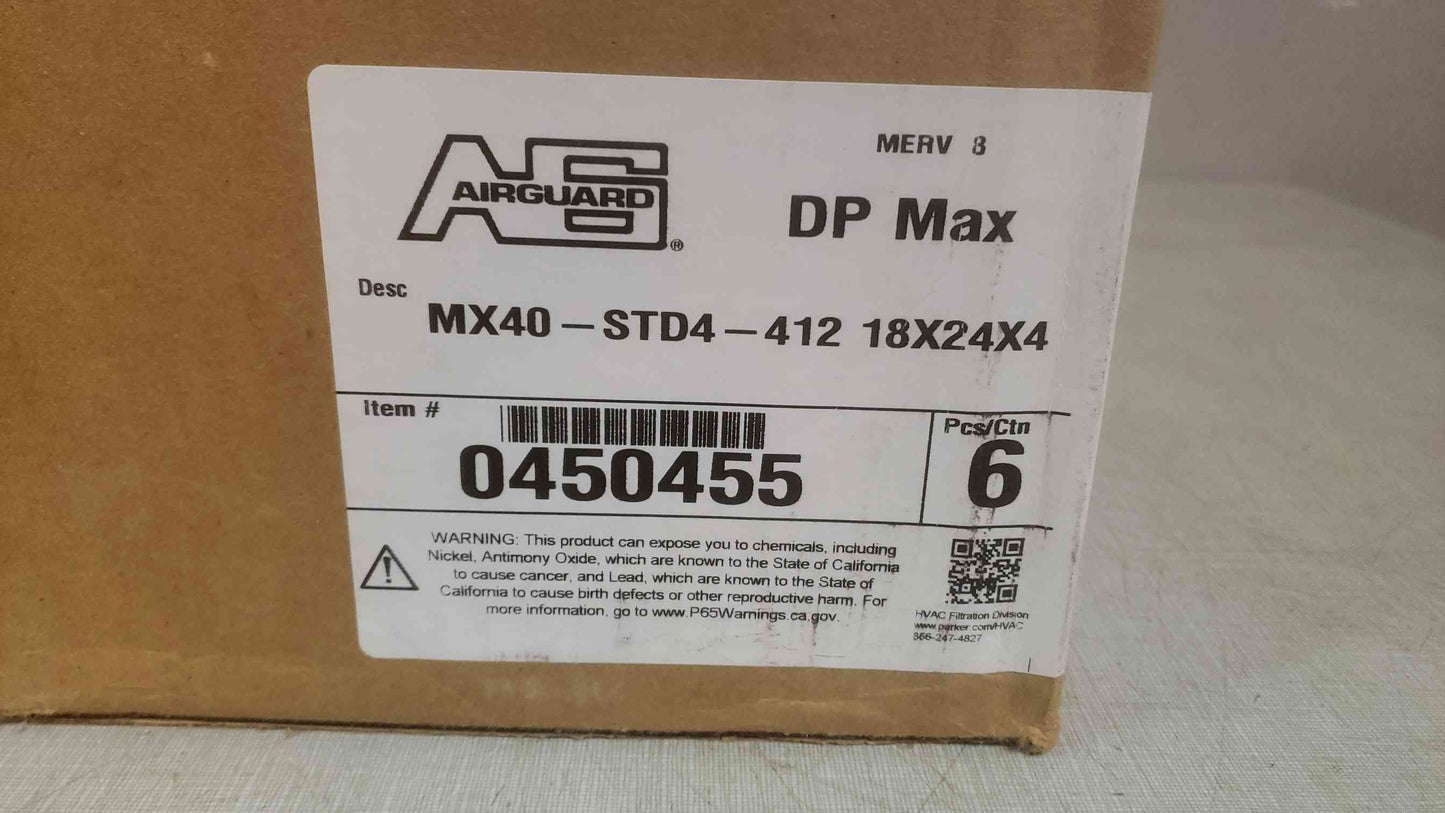New Box of 6 Airguard 18X24X4 DP Max MX40-STD4-412 0450455 (SKU: 109874)