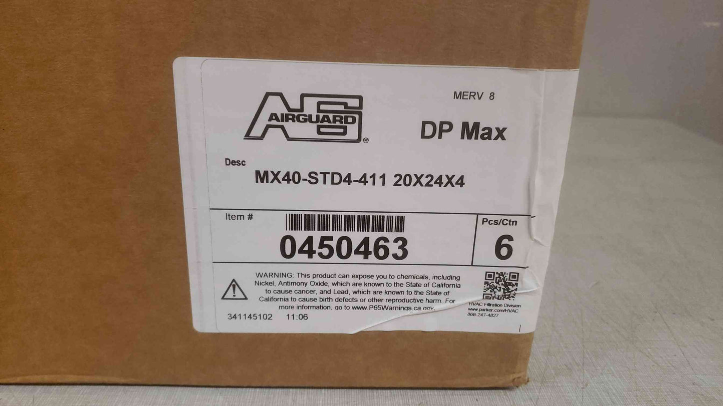 New Box of 6 Airguard 20x24x4 DP Max MX40-STD4-411 0450463 (SKU: 109875)