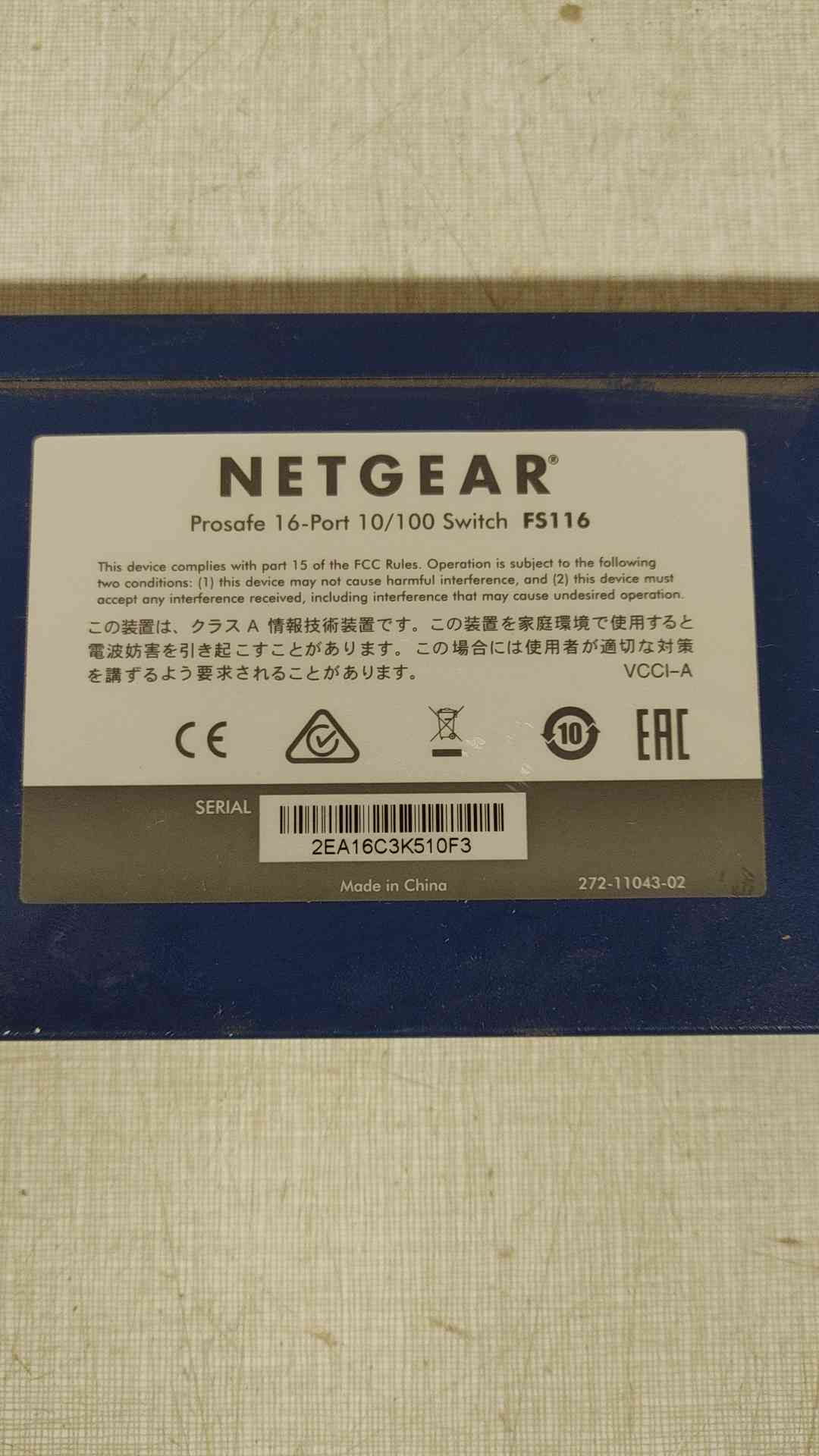 NETGEAR Prosafe 16-Port 10/100 Switch FS116 (SKU: 109990)