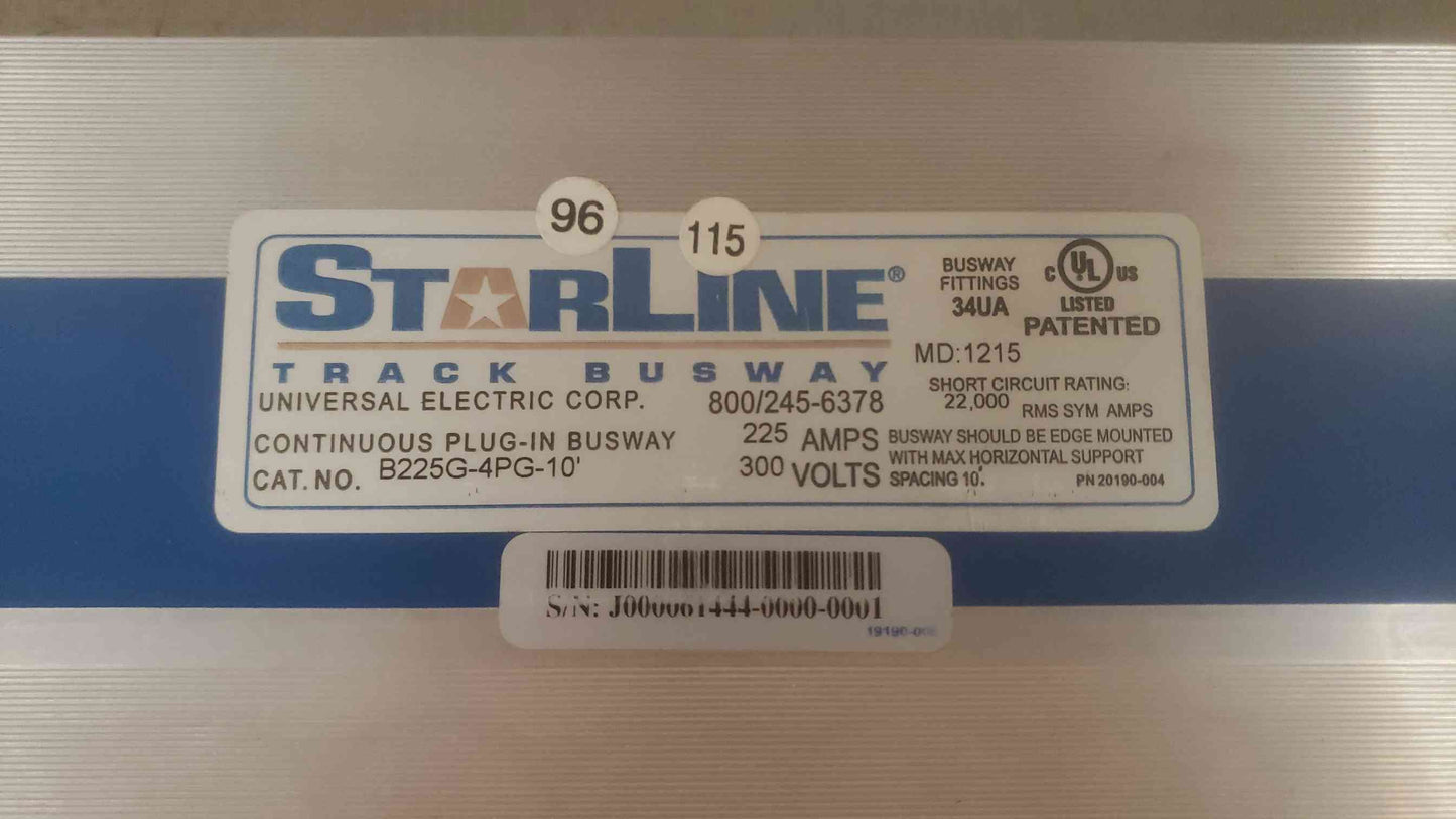 Starline 225A 300V Busway Bar B225G-4PG-10' (SKU: 110365)