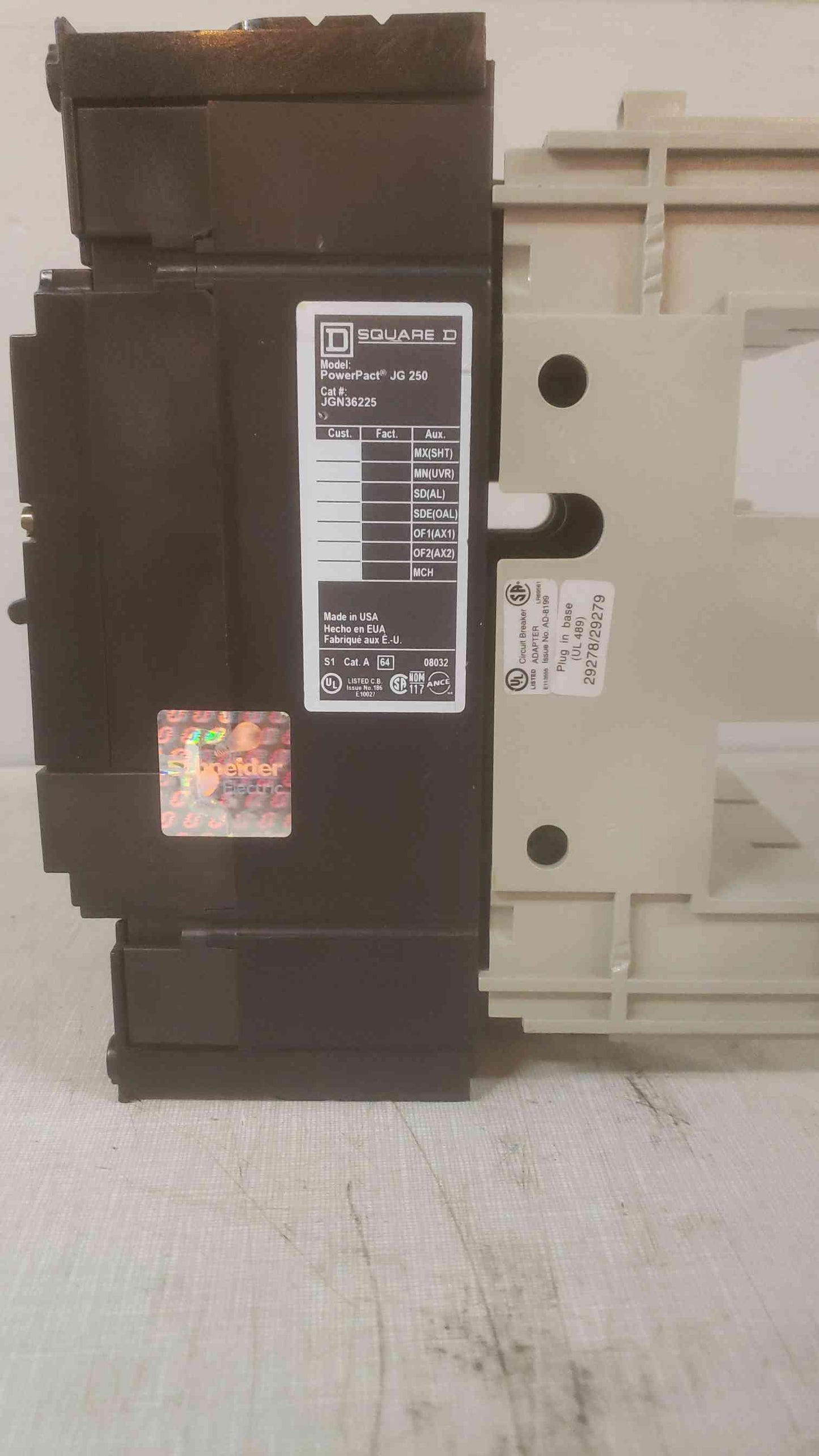 SQUARE D 225A JG 250 CIRCUIT BREAKER JGN36225 PowerPact