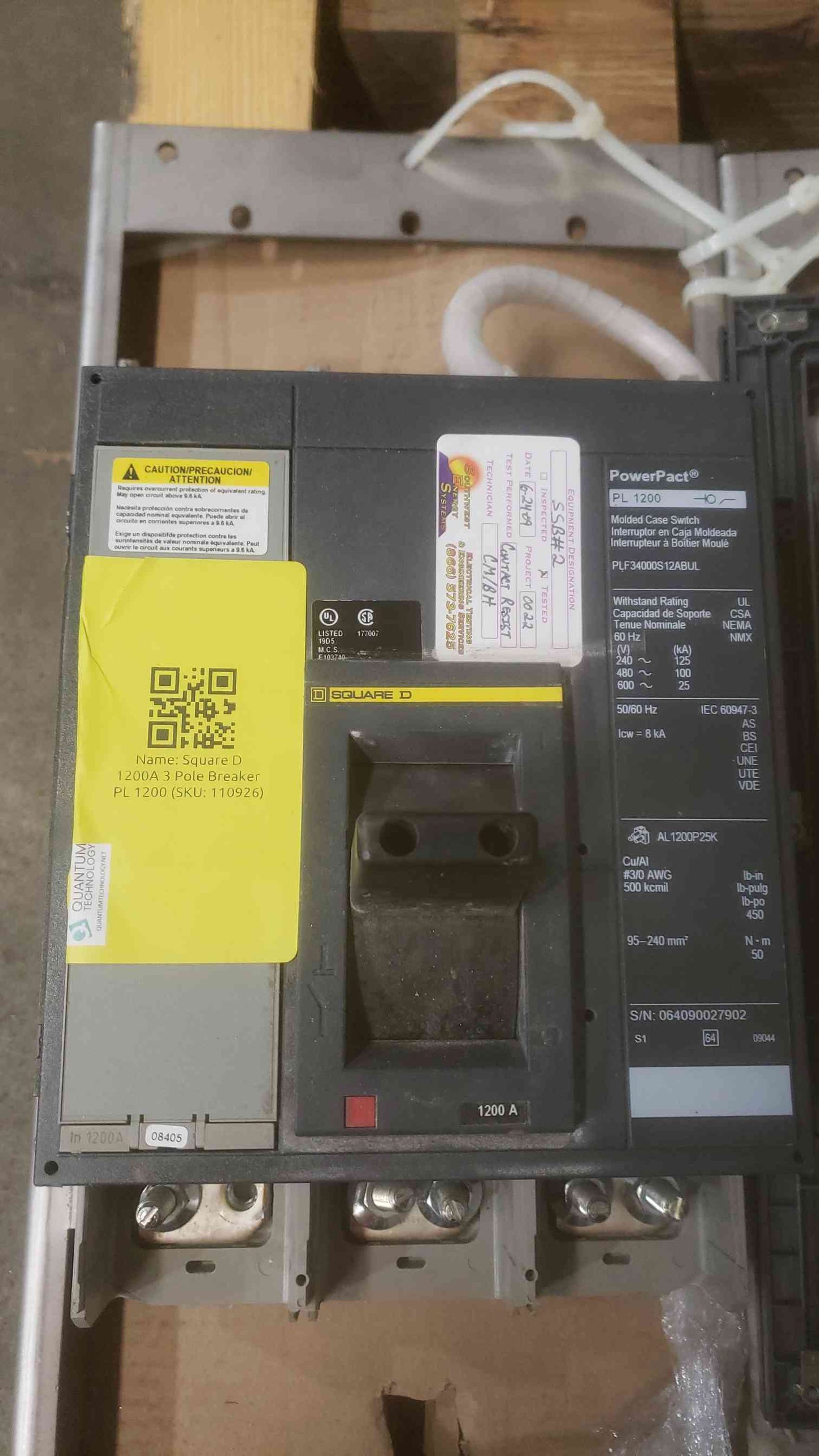 Square D 1200A PowerPact 3 Pole Breaker PL1200 PLF34000S12ABUL (SKU: 110926)