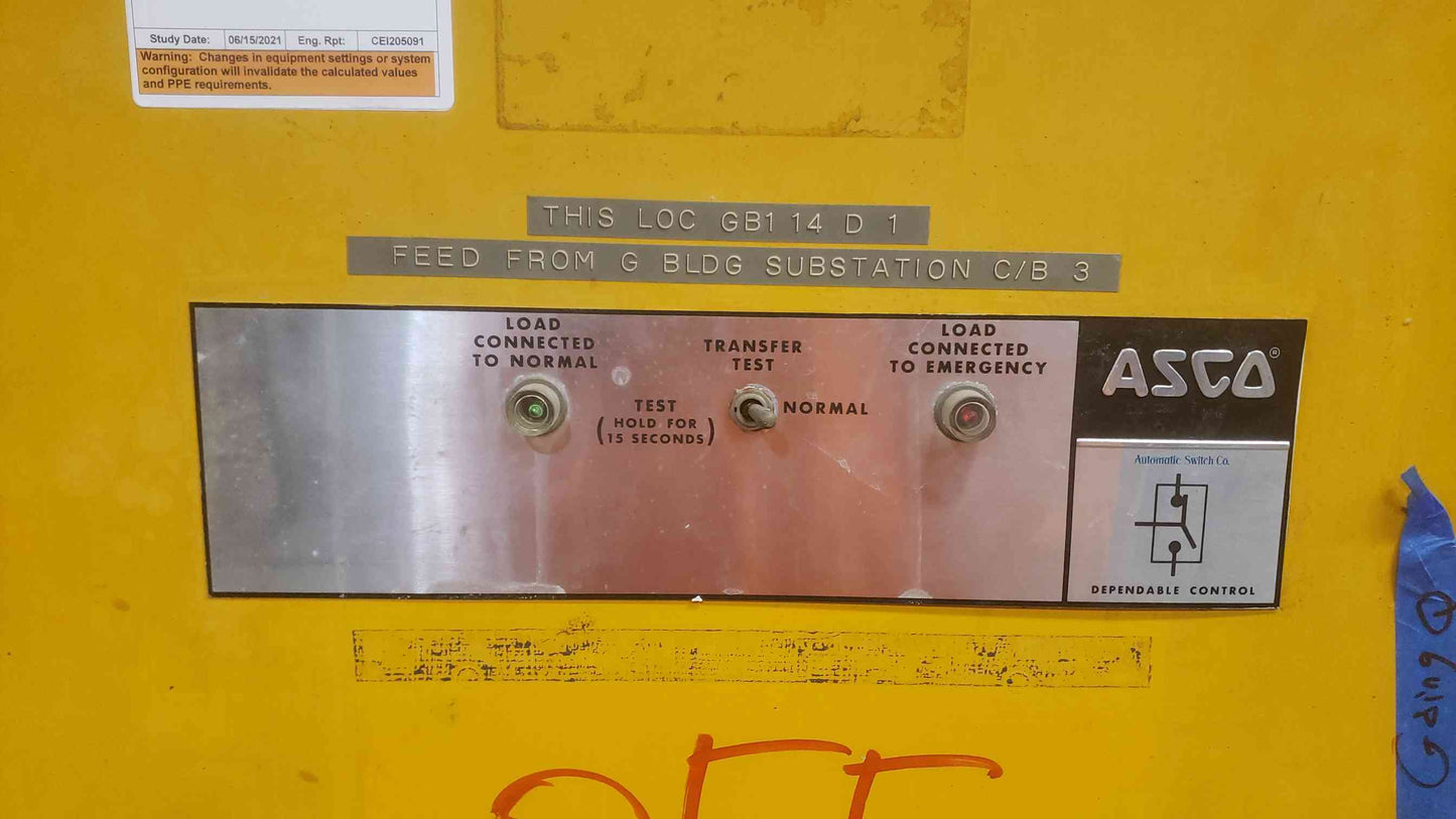 ASCO 600A 480Y/277 3PH 4W ATS E940360097XC 940 Series Automatic Transfer Switch (ATS)