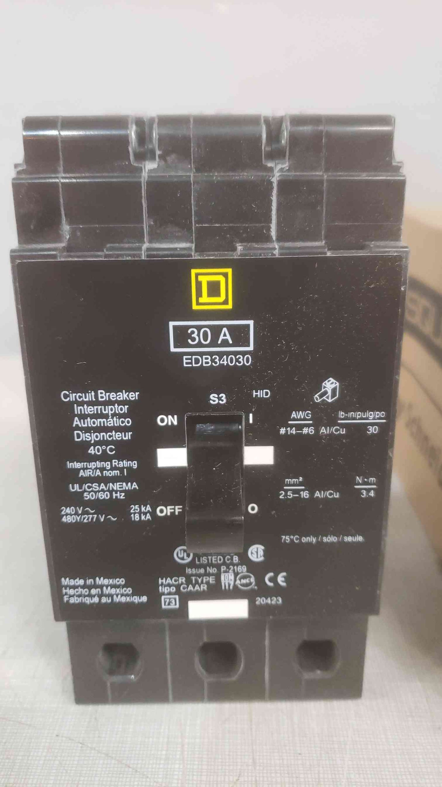 NEW IN BOX Square D 3P 480Y/277V 30A Breaker EDB34030 (SKU: 111127)