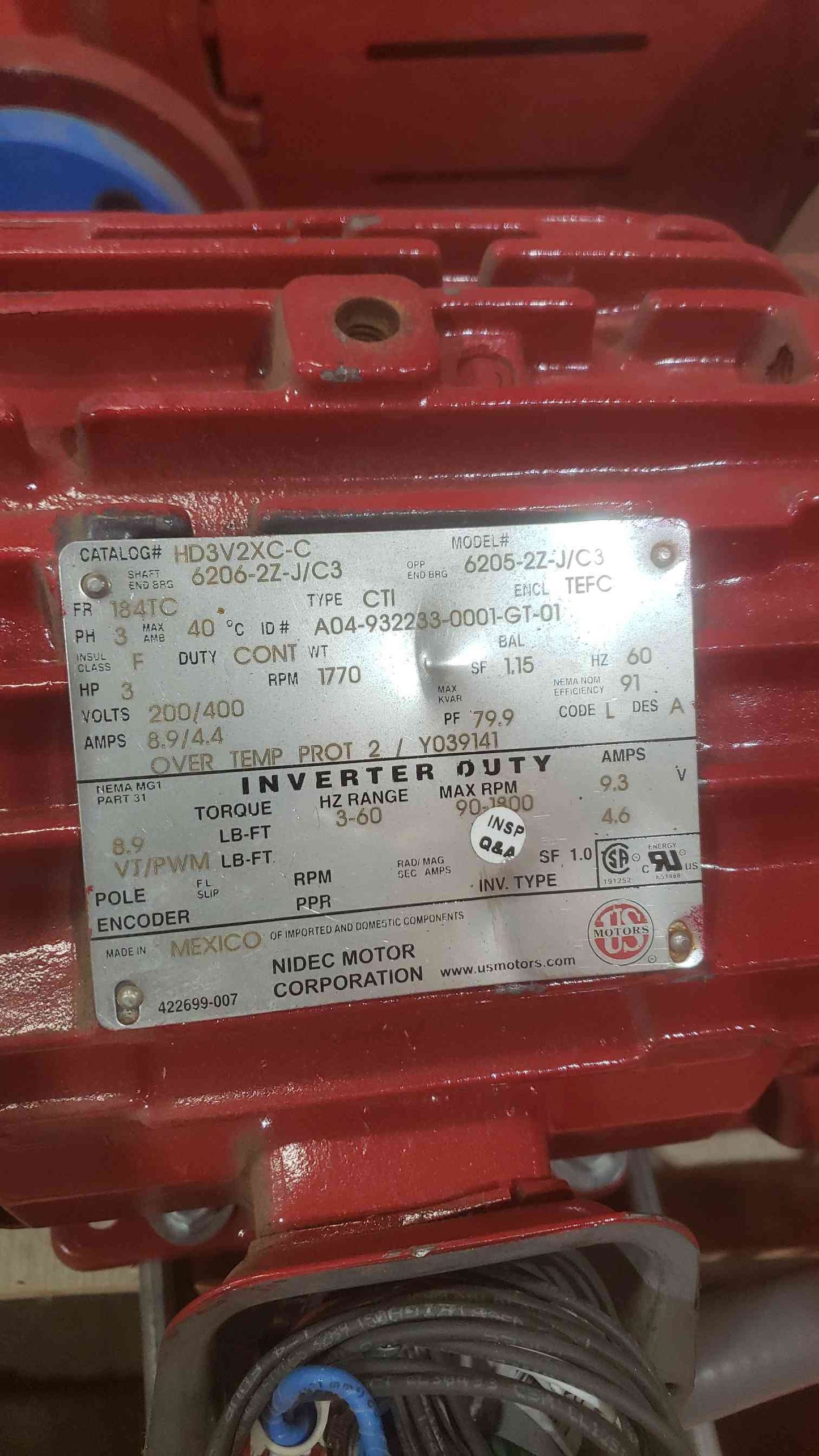 US Motors 3HP 3PH 200/400V 8.9/4.4A Inverter HD3V2XC-C w/ Bell & Gossett e-80SC Split Coupled, In-line Centrifugal Pump(SKU: 111180)