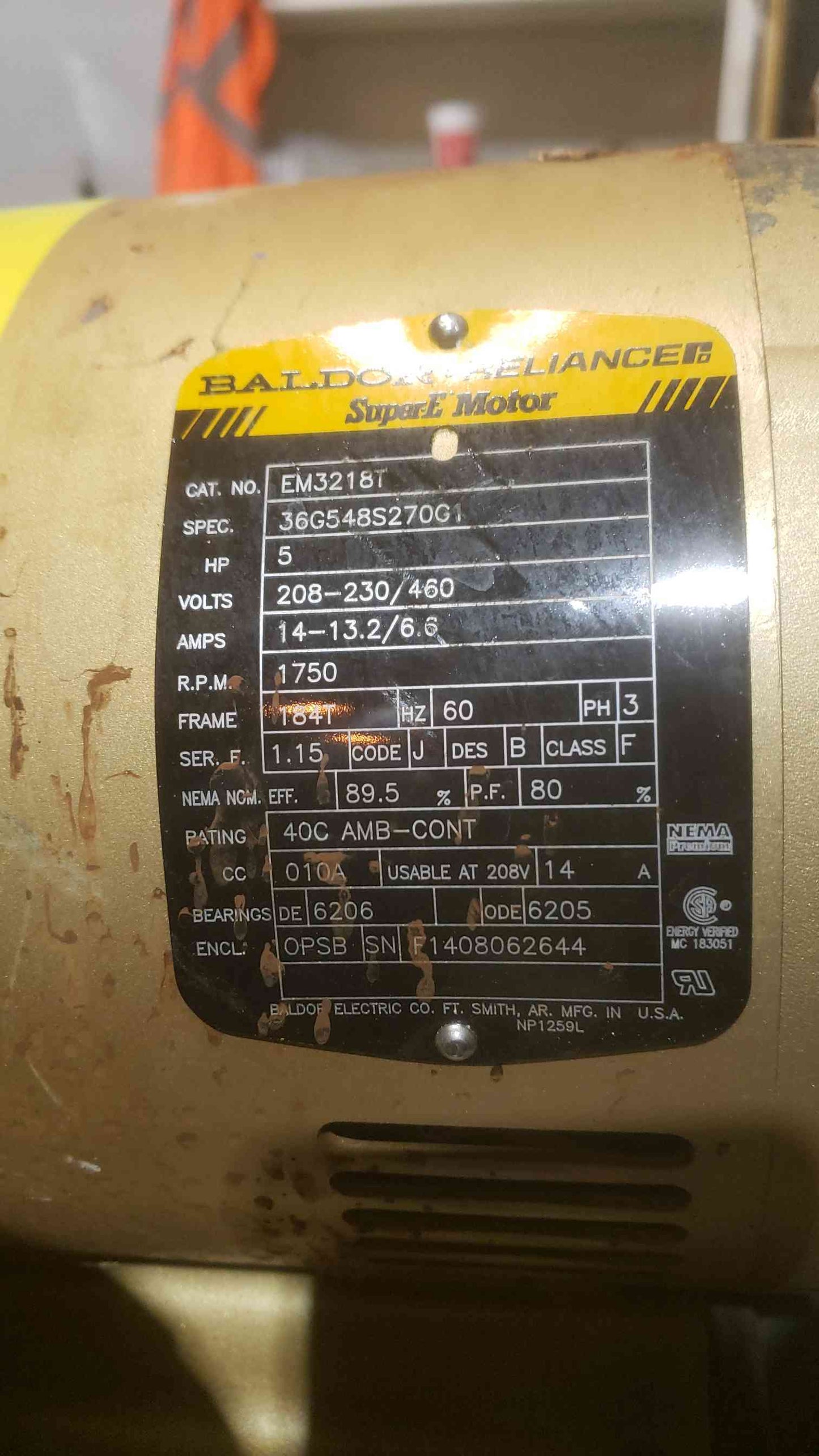 Baldor Reliance 208-230/460 5HP 14-13.2/6.6A Motor EM3218T (SKU: 111206)