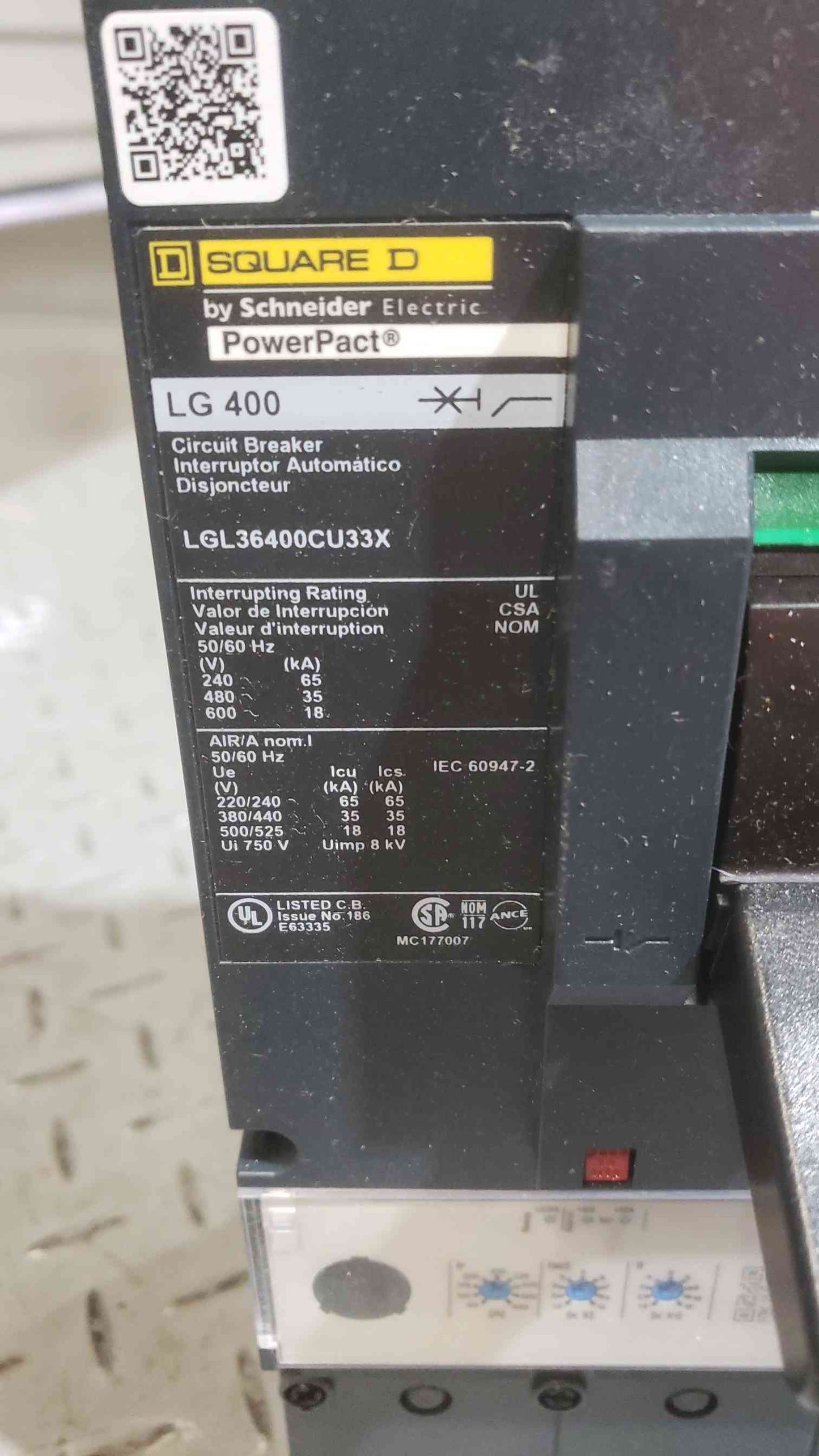 NEW SQUARE D 400A PowerPact Circuit Breaker LGL36400CU33X(SKU: 111308)