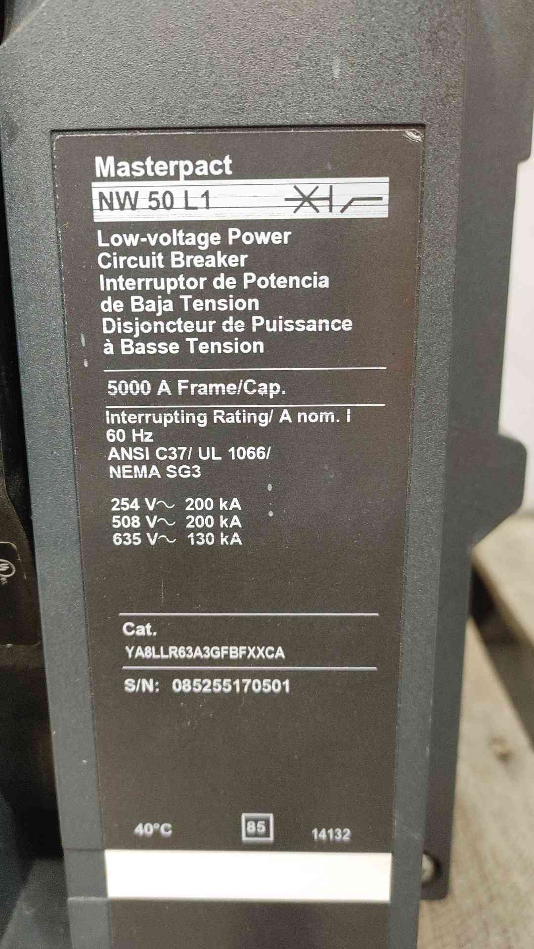 AS IS - SQUARE D Masterpact 5000A Circuit Breaker NW50L1 YA8LLR63A3GFBFXXCA (SKU: 111321)