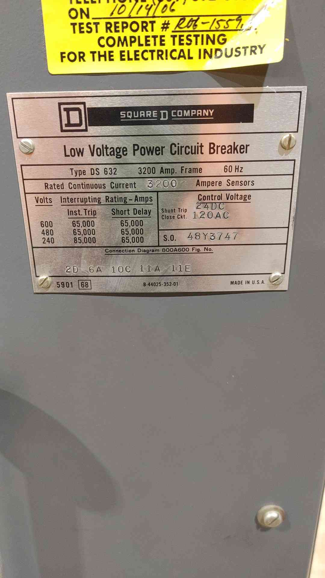 SQUARE D 3200A Frame 60Hz LV Power Circuit Breaker DS-632 (SKU: 111419)