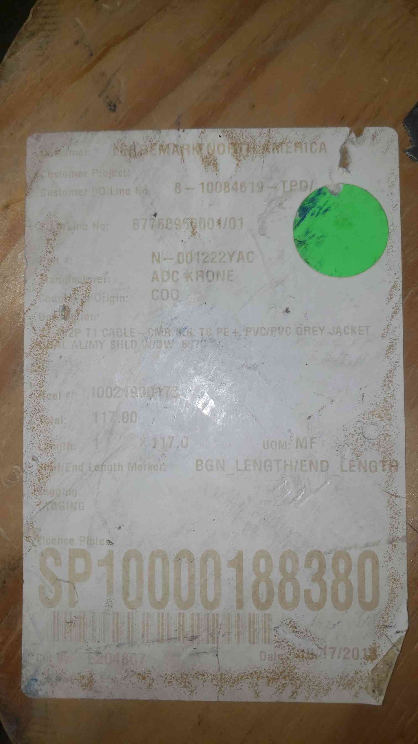 NEW 117' ADC KRONE PVC Grey Jacketed Roll N-001222YAC (SKU: 111570)