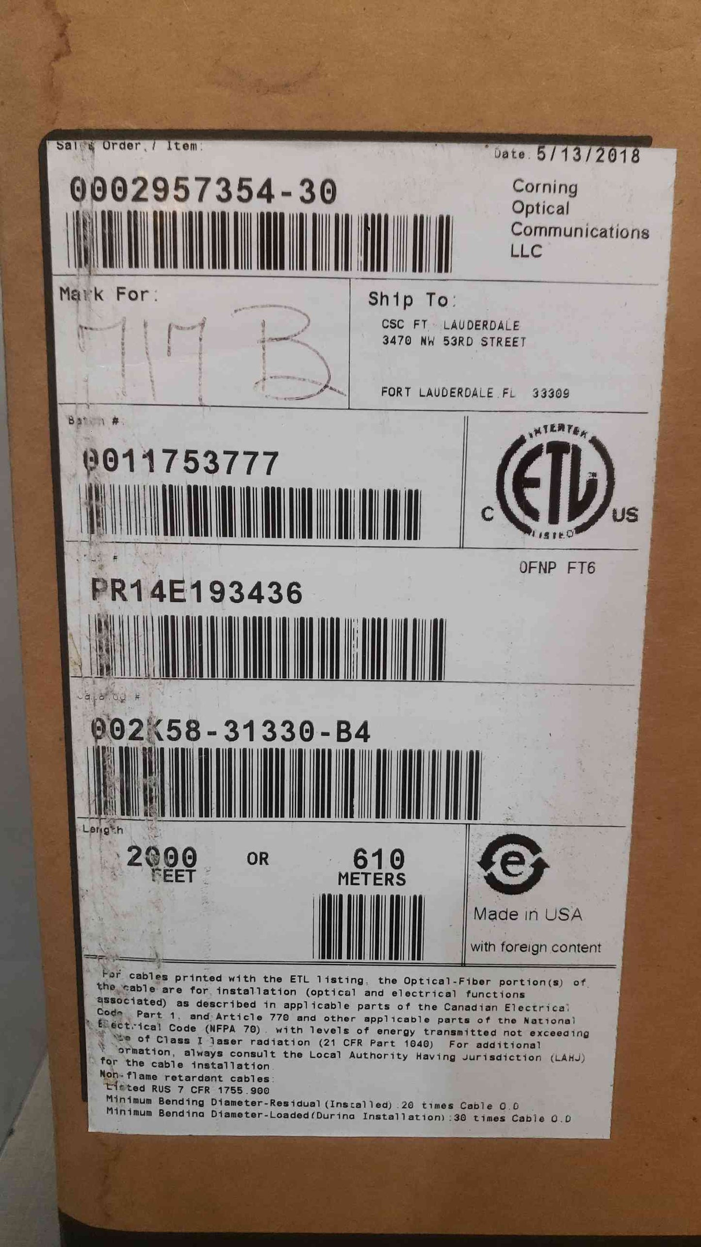 Corning Open Roll Optical Cable (SKU: 111760)