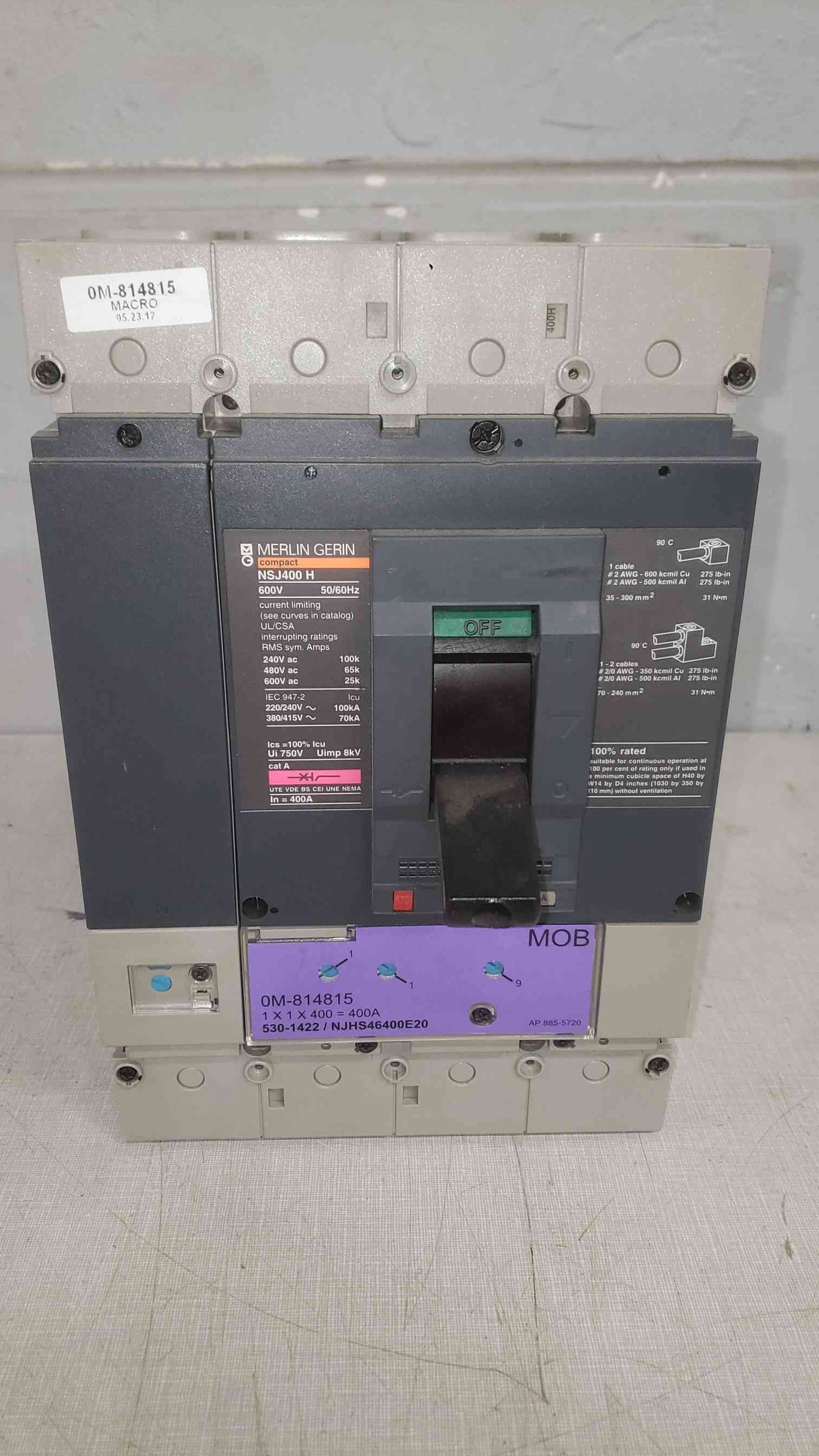 Merlin Gerin 160/400A 600V Breaker NSJ400 H UIB trip unit(SKU: 111871)