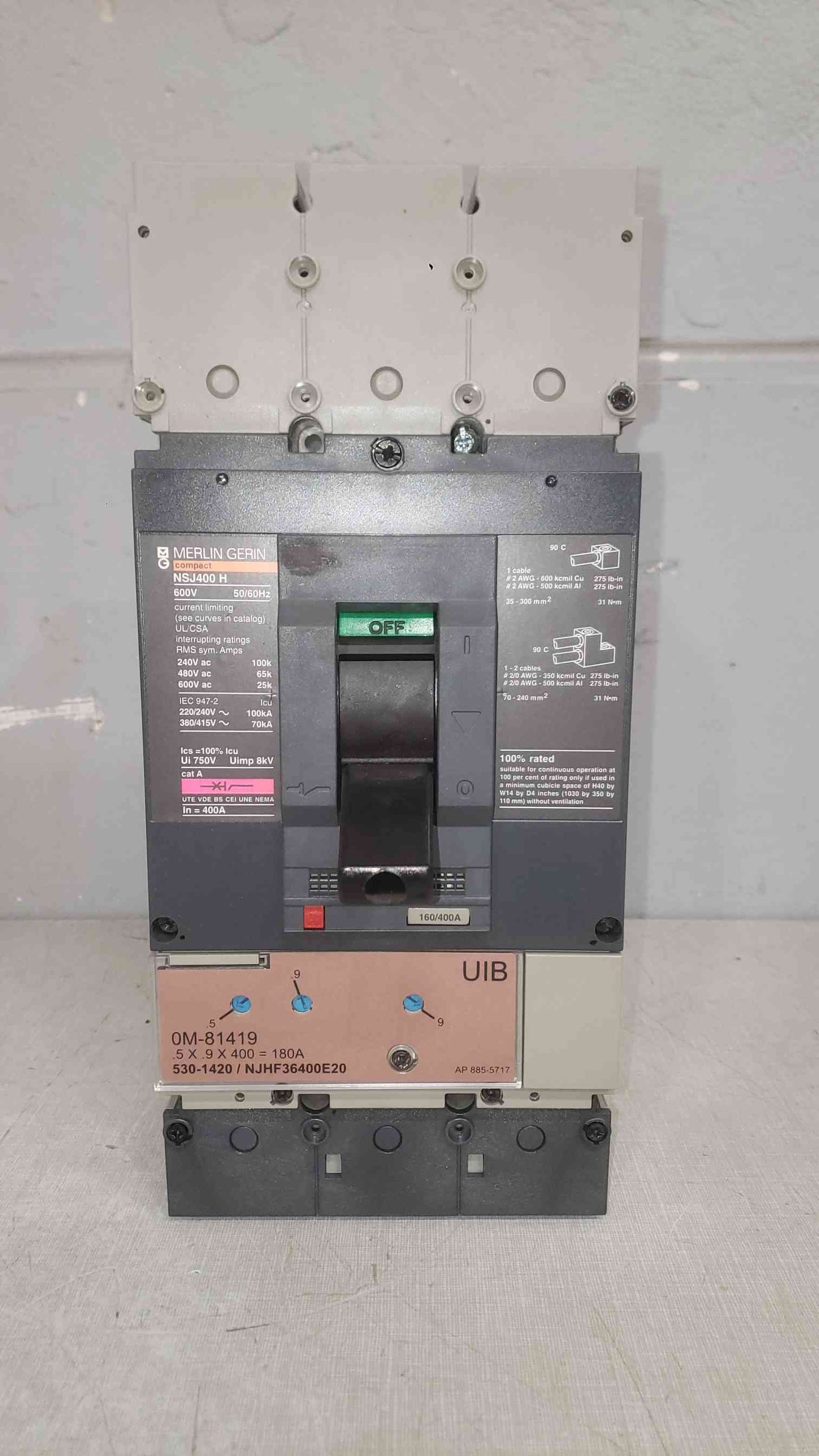 Merlin Gerin 160/400A 600V Breaker NSJ400H STR trip unit(SKU: 111870)